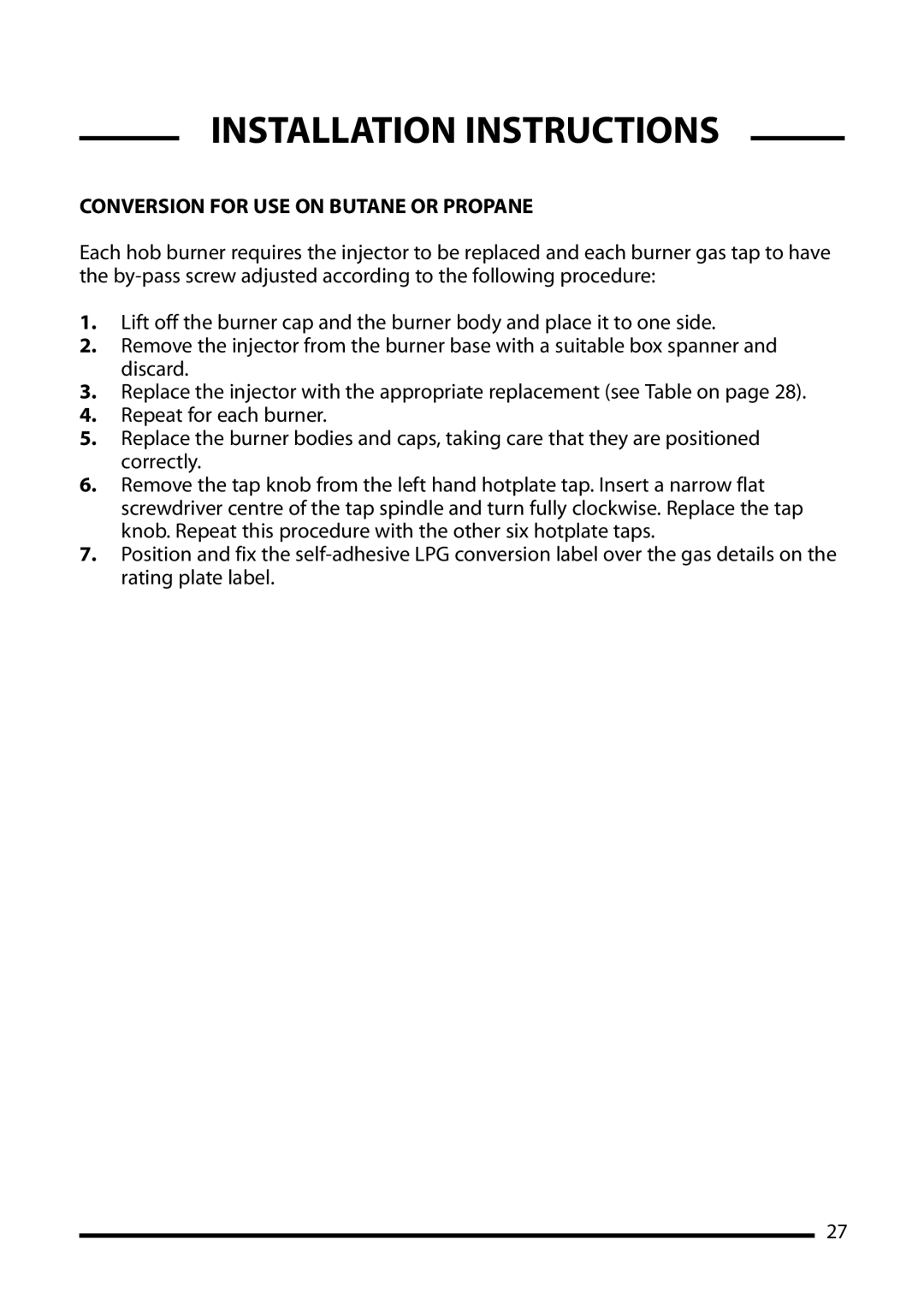 Cannon 10855G, 10850G, 10856G installation instructions Conversion for USE on Butane or Propane 