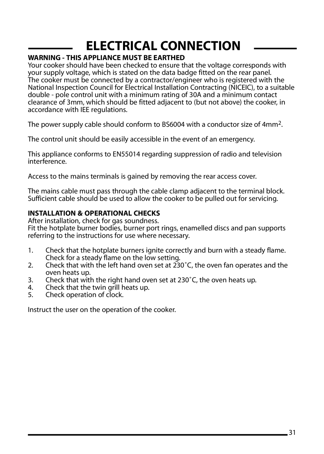 Cannon 10850G, 10855G, 10856G installation instructions Electrical Connection 