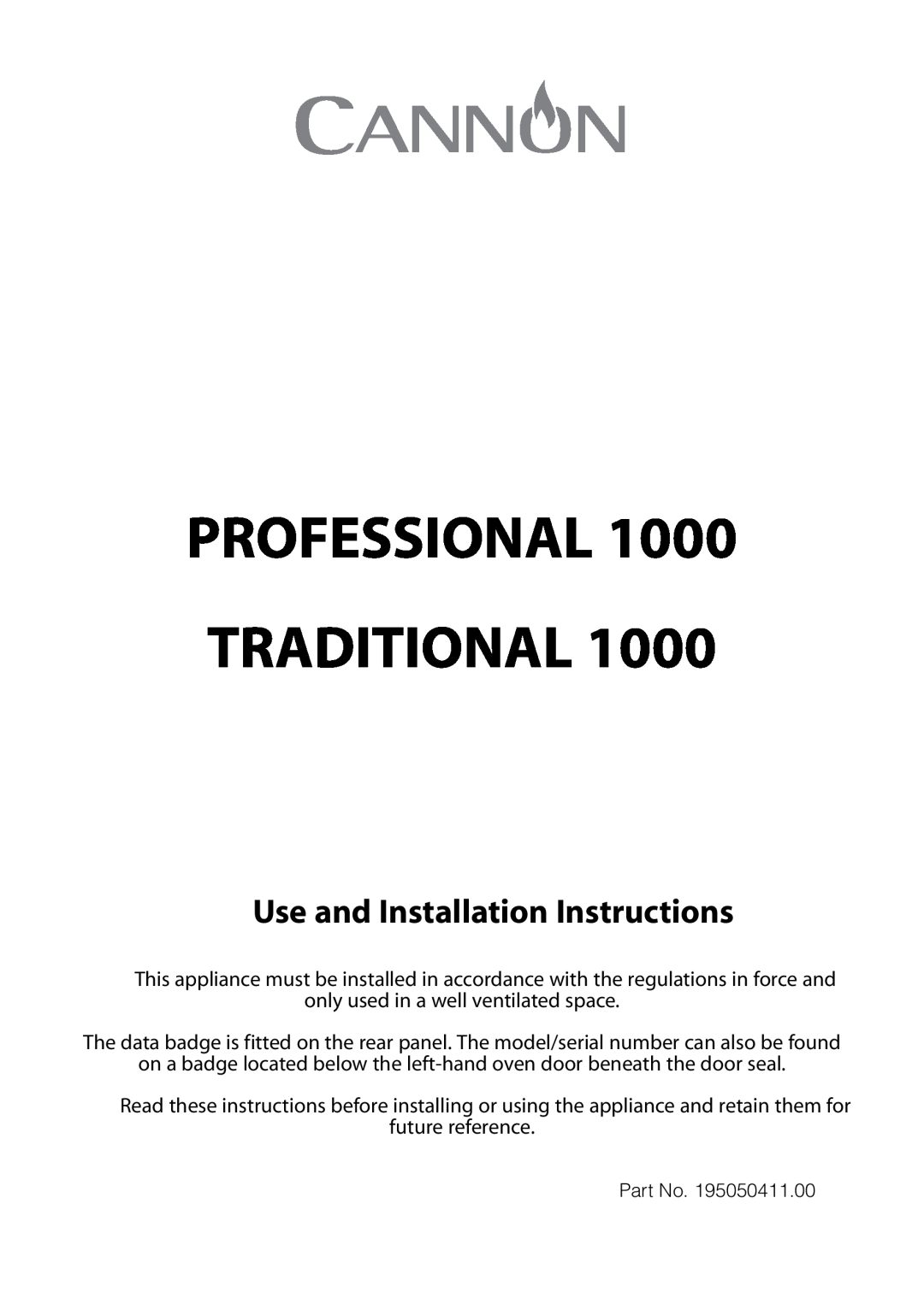 Cannon 10850G, 10855G, 10856G installation instructions Use and Installation Instructions, Professional Traditional 