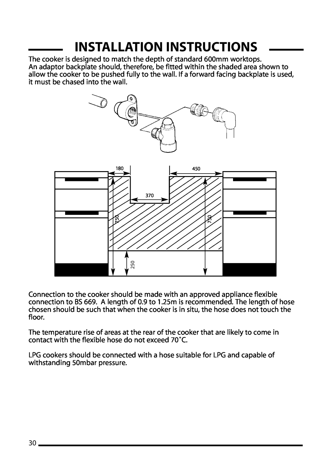 Cannon 10855G, 10850G Installation Instructions, The cooker is designed to match the depth of standard 600mm worktops 