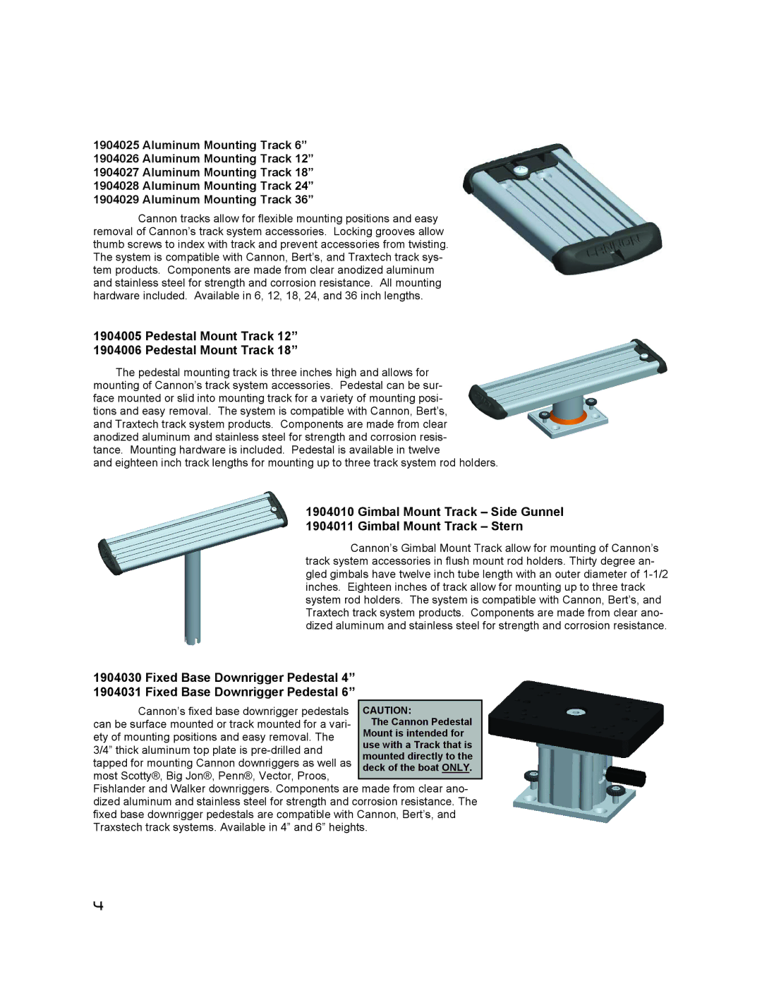 Cannon 1907000 Aluminum Mounting Track, Pedestal Mount Track, Gimbal Mount Track Side Gunnel Gimbal Mount Track Stern 