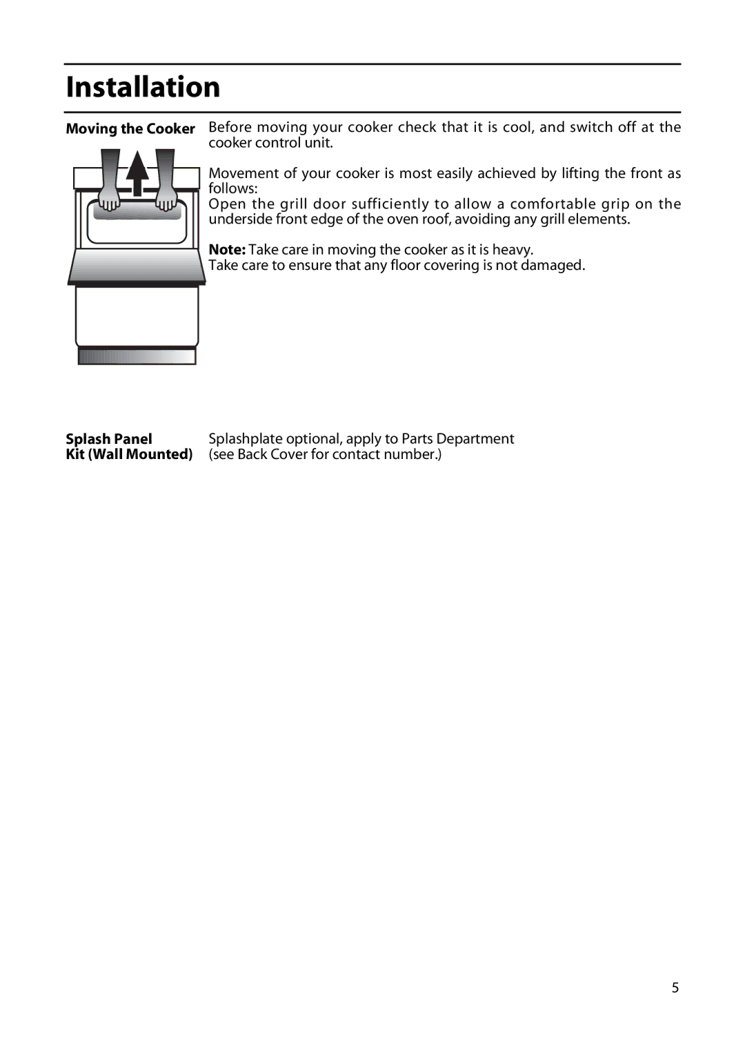 Cannon 20715, 195049764.00, 20718 manual Splash Panel, Kit Wall Mounted See Back Cover for contact number 