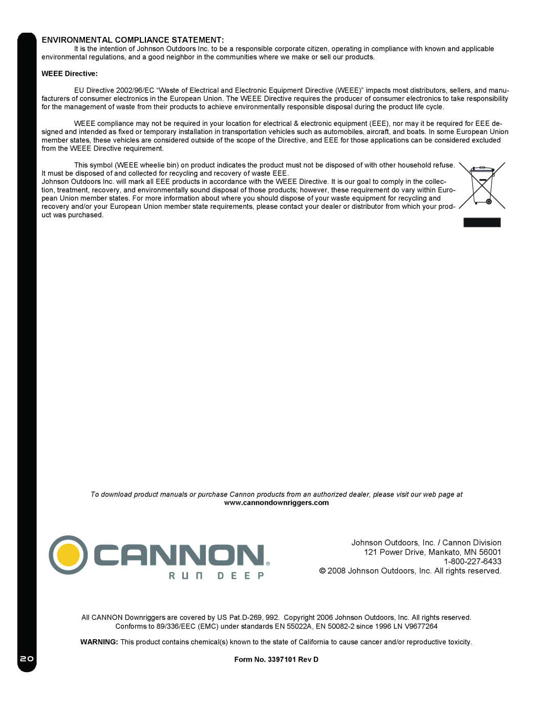 Cannon 1979220 owner manual Environmental Compliance Statement 