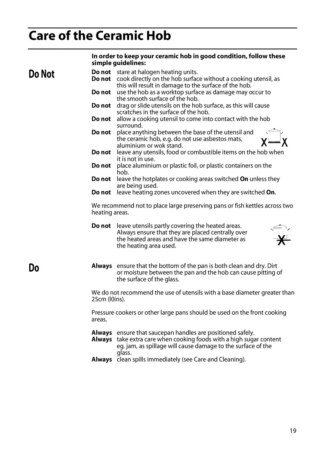 Cannon 20176E, 20170E, 20175E, 20158, 20152, 20155 manual Care of the Ceramic Hob, Do Not 