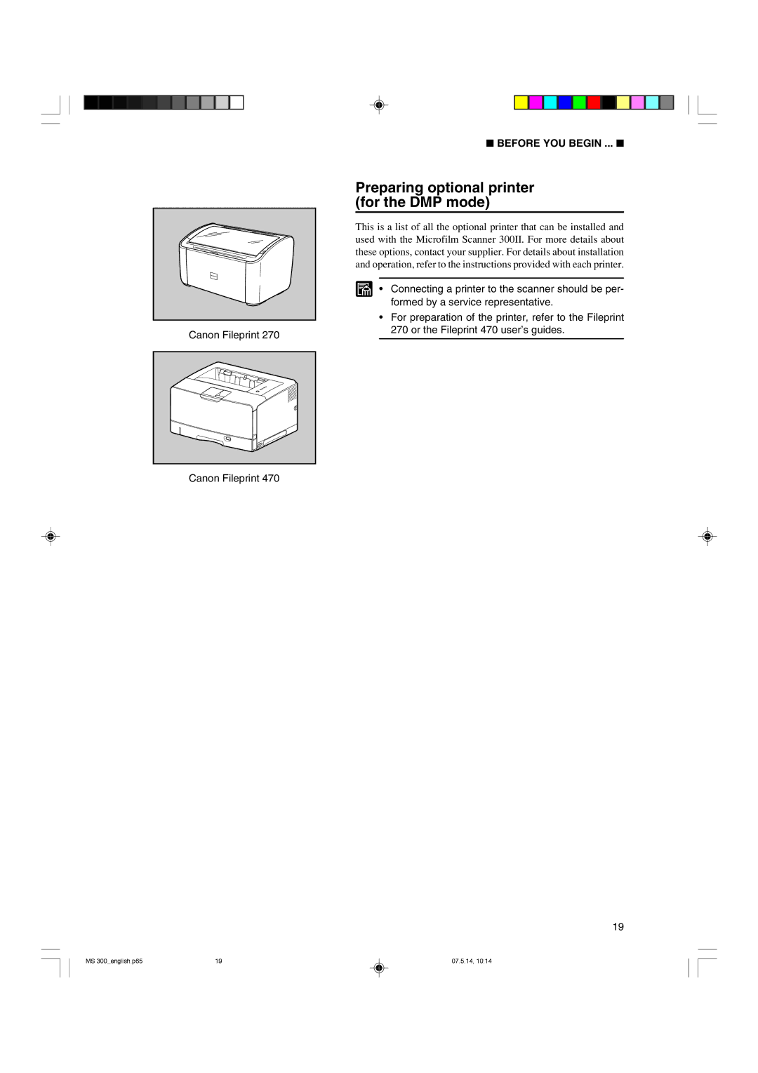 Cannon 300II manual Preparing optional printer for the DMP mode 