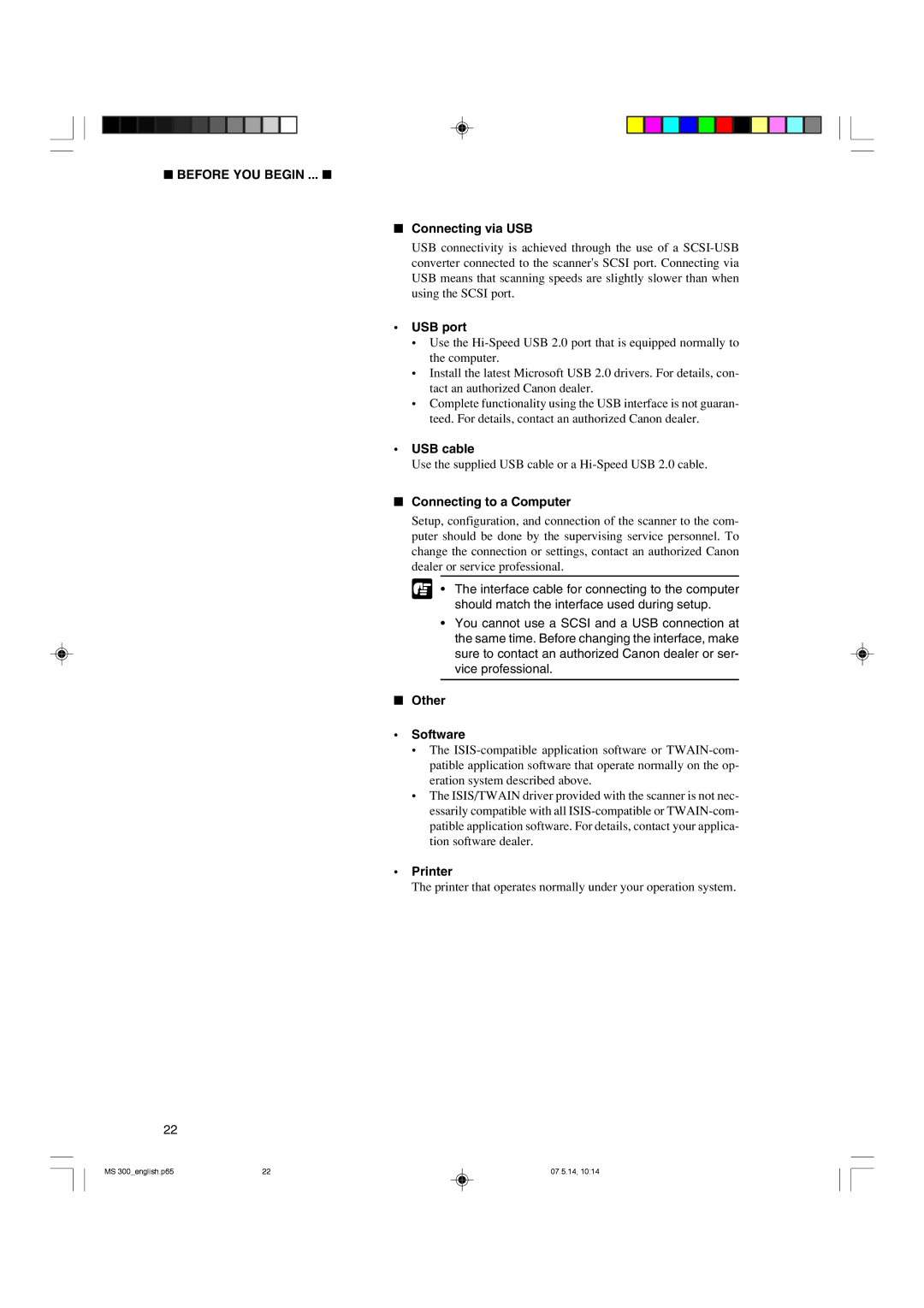 Cannon 300II manual Connecting via USB, USB port, USB cable, Connecting to a Computer, Other Software, Printer 