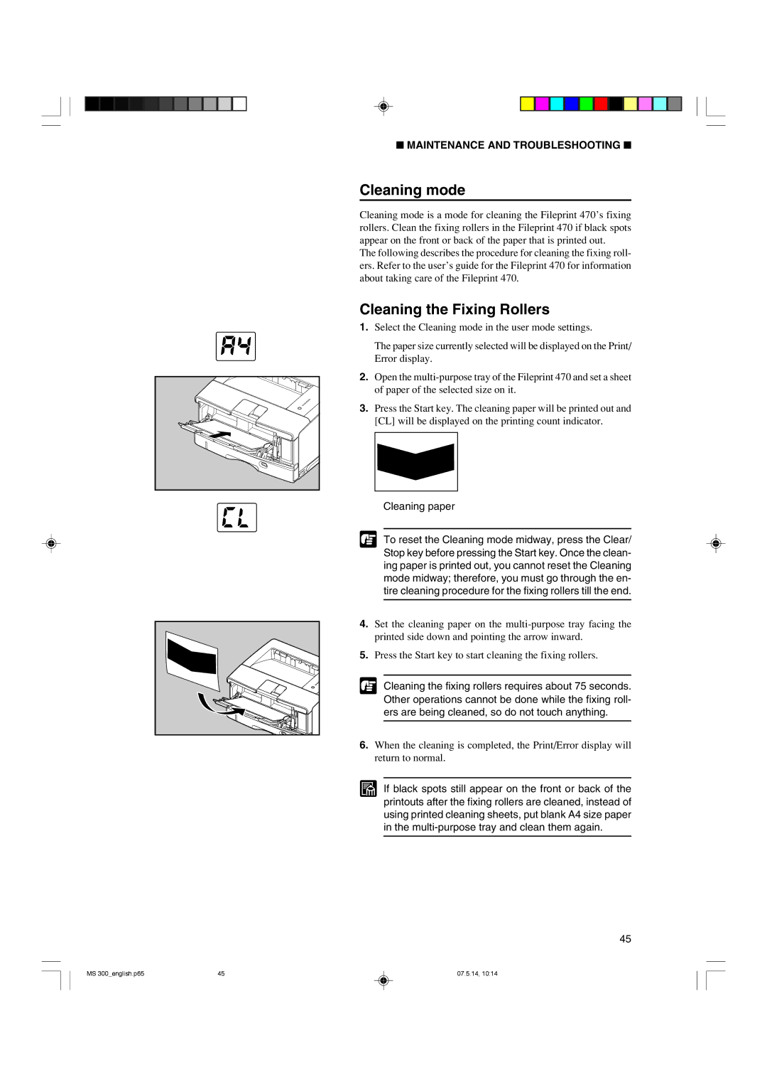 Cannon 300II manual Cleaning the Fixing Rollers, Cleaning paper 