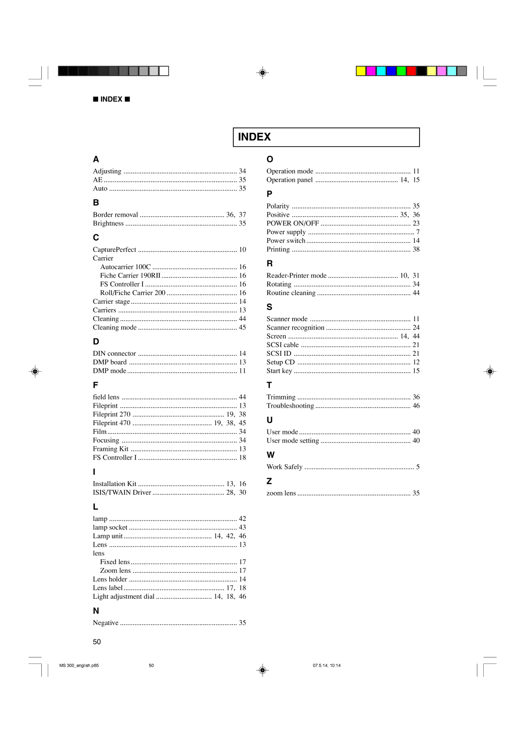 Cannon 300II manual Index, Power ON/OFF 