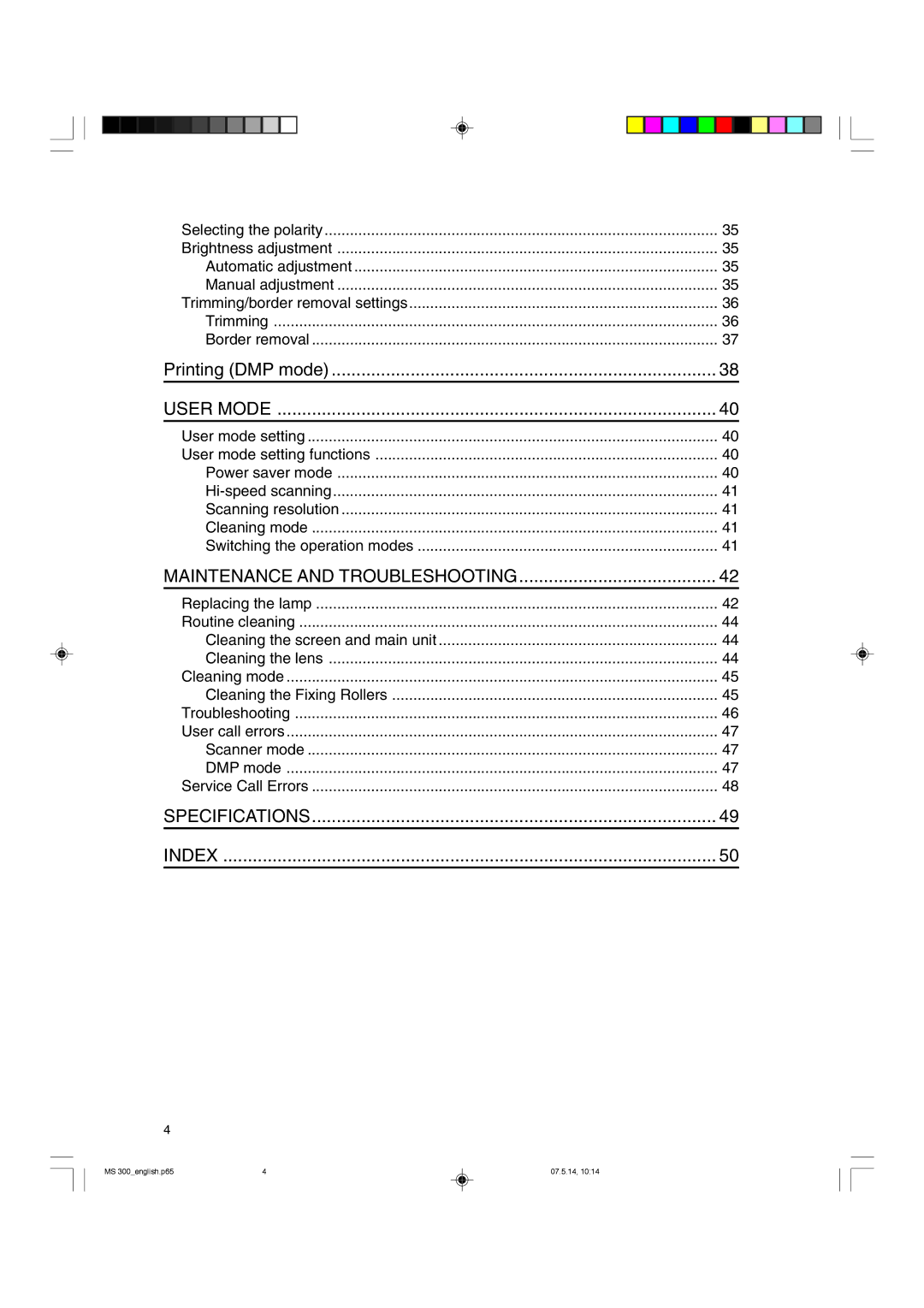 Cannon 300II manual Specifications Index 