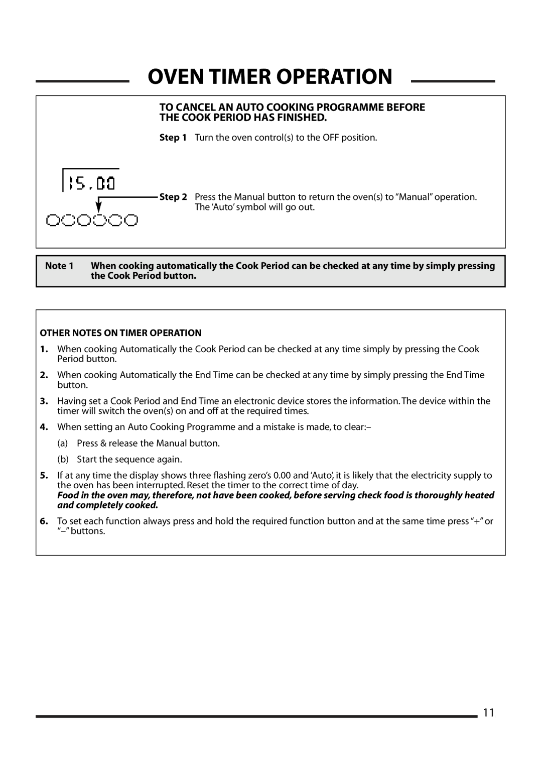 Cannon 4466200024-01 installation instructions Other Notes on Timer Operation 