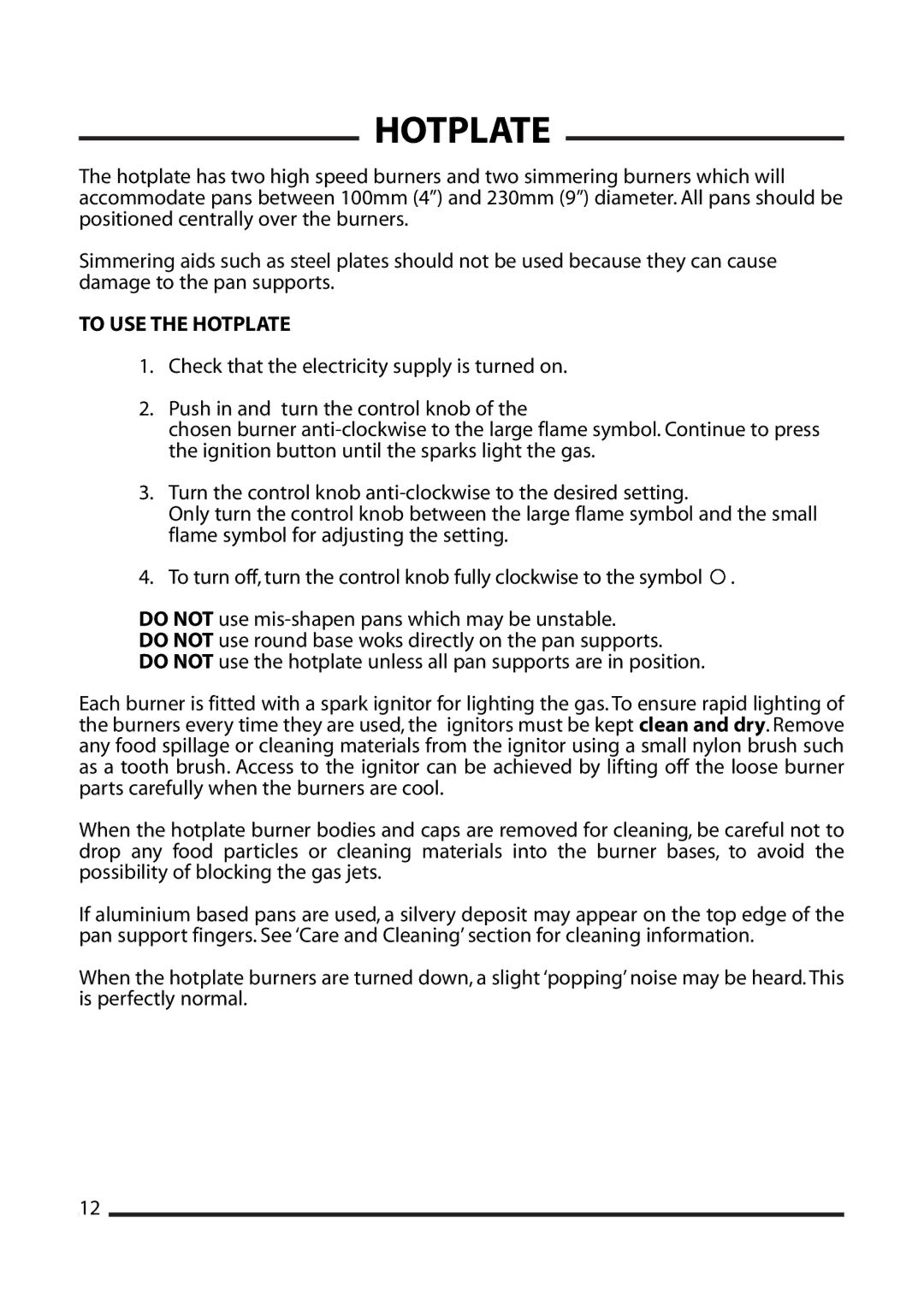 Cannon 4466200024-01 installation instructions To USE the Hotplate 