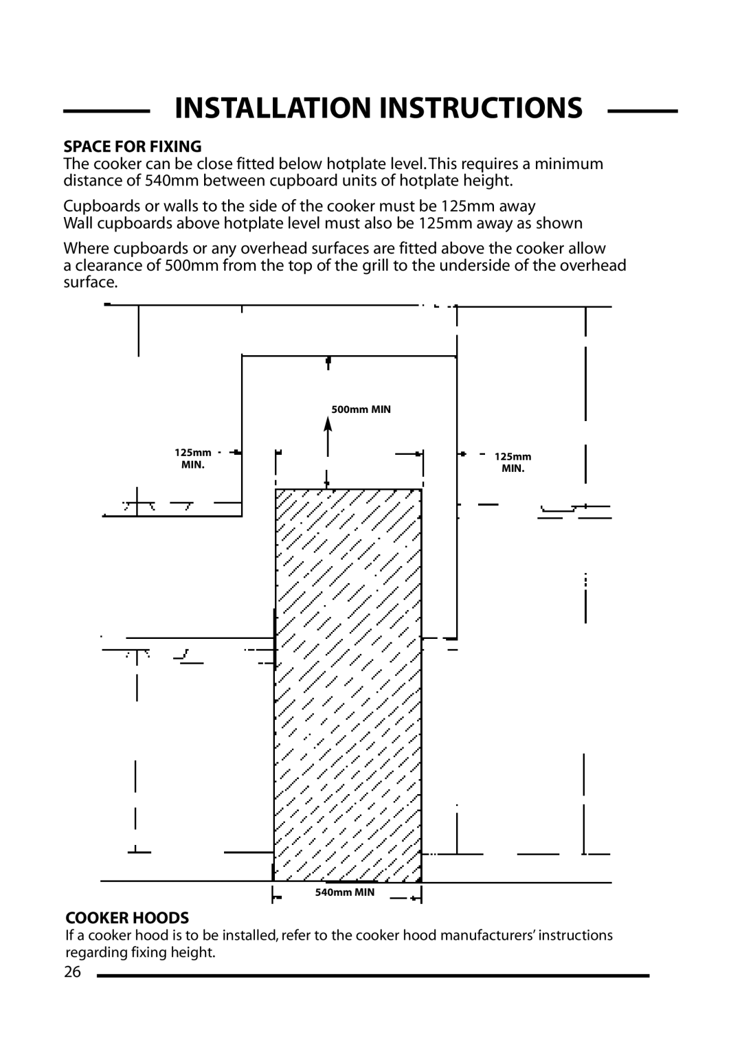 Cannon 4466200024-01 installation instructions Space for Fixing, Cooker Hoods 