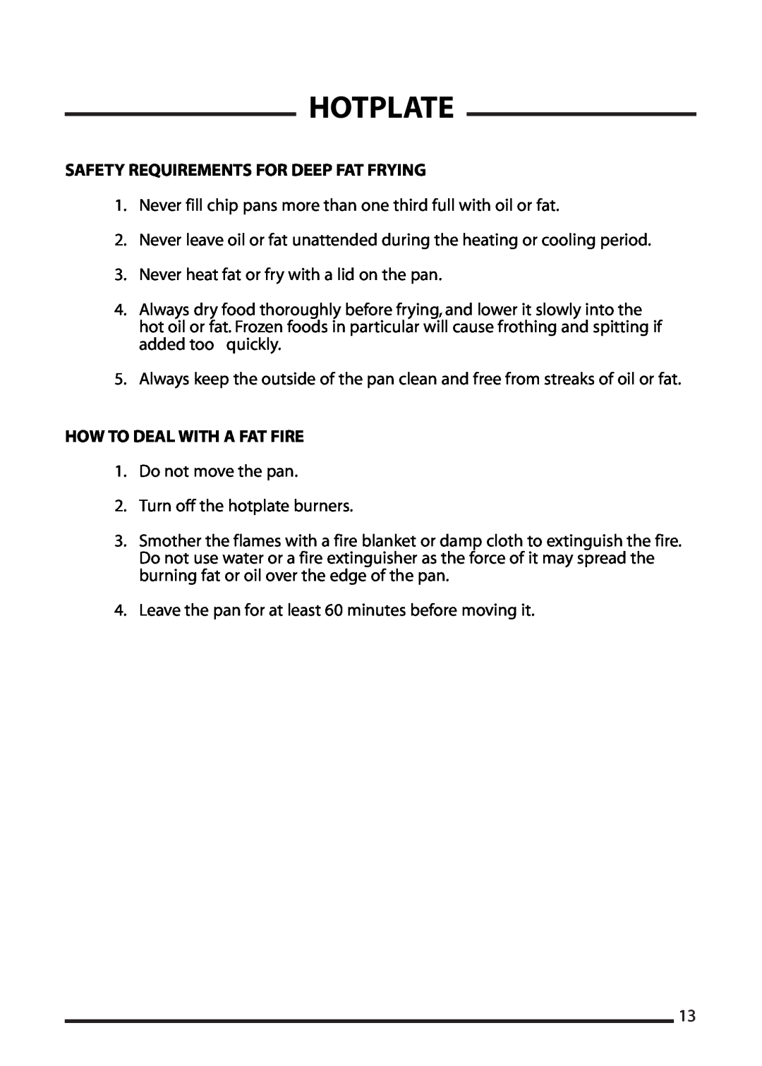 Cannon 4466200024-01 Safety Requirements For Deep Fat Frying, How To Deal With A Fat Fire, Hotplate 