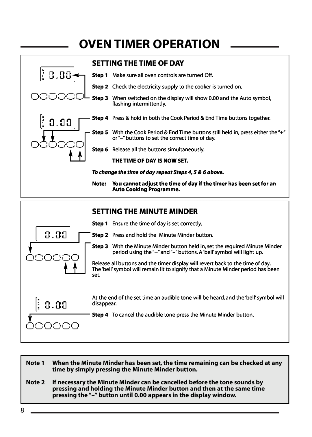 Cannon 4466200024-01 installation instructions Oven Timer Operation, Setting The Time Of Day, Setting The Minute Minder 