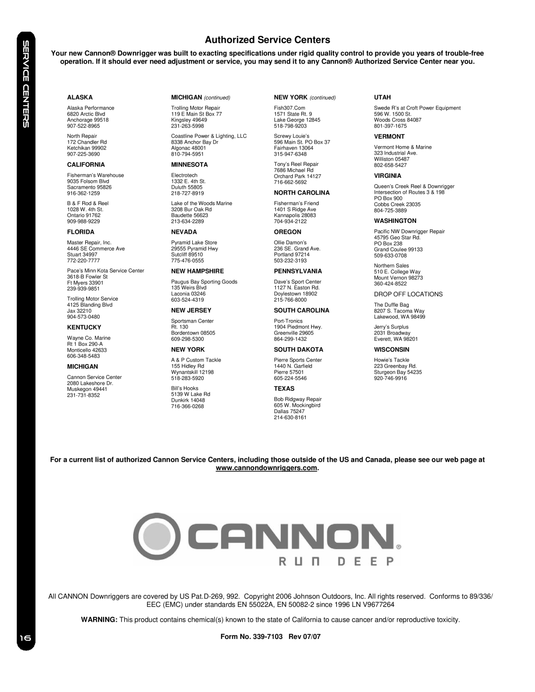 Cannon 10TS, 5 owner manual Authorized Service Centers 