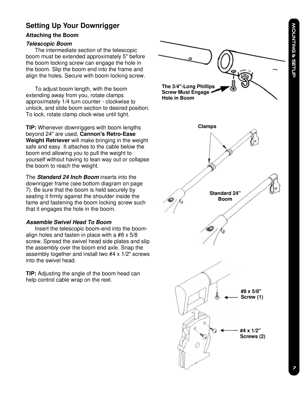 Cannon 10TS, 5 owner manual Setting Up Your Downrigger, Attaching the Boom 