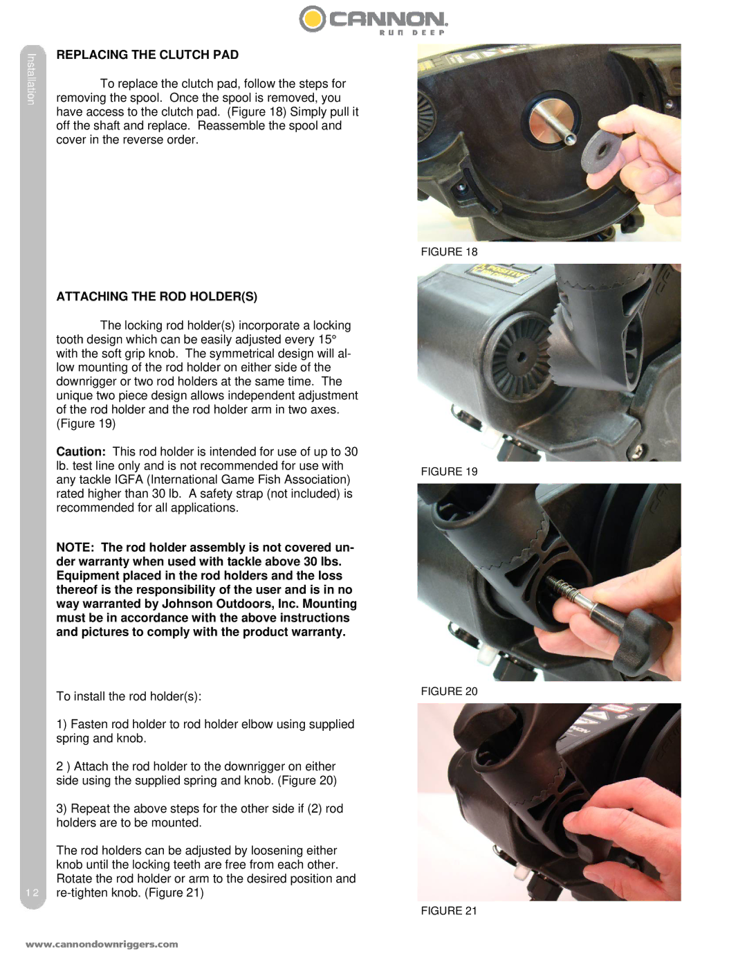 Cannon 5 ST, 10 STX TS owner manual Replacing the Clutch PAD, Attaching the ROD Holders 