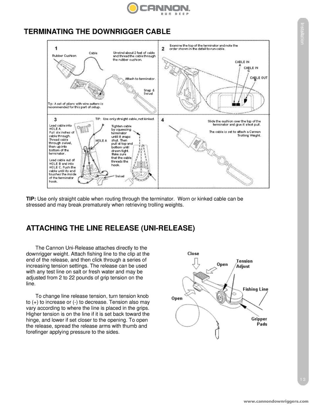 Cannon 10 STX TS, 5 ST owner manual Terminating the Downrigger Cable 