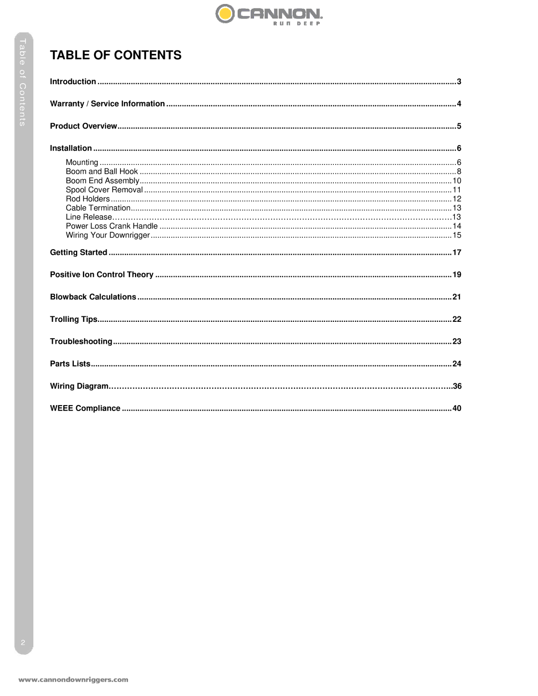 Cannon 5 ST, 10 STX TS owner manual Table of Contents 