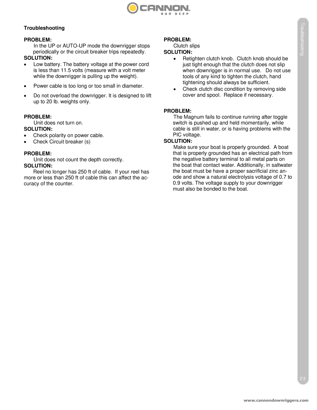 Cannon 5 ST, 10 STX TS owner manual Troubleshooting, Problem, Solution 