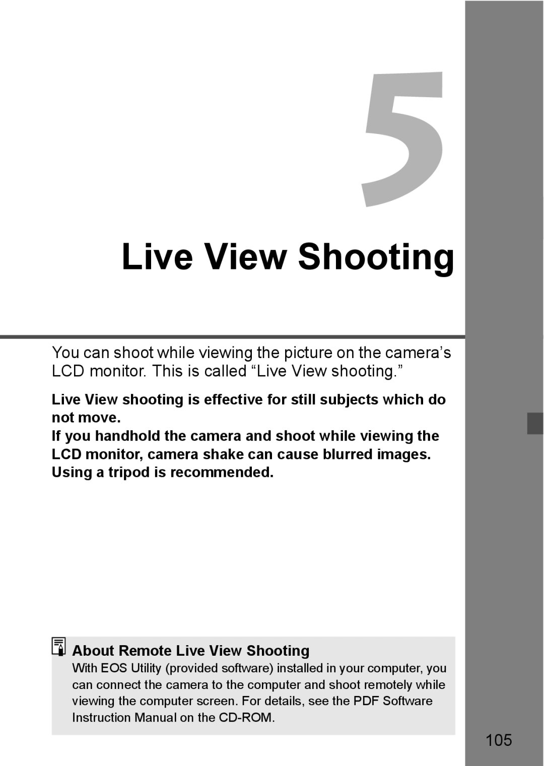 Cannon 500D instruction manual Live View Shooting, 105 