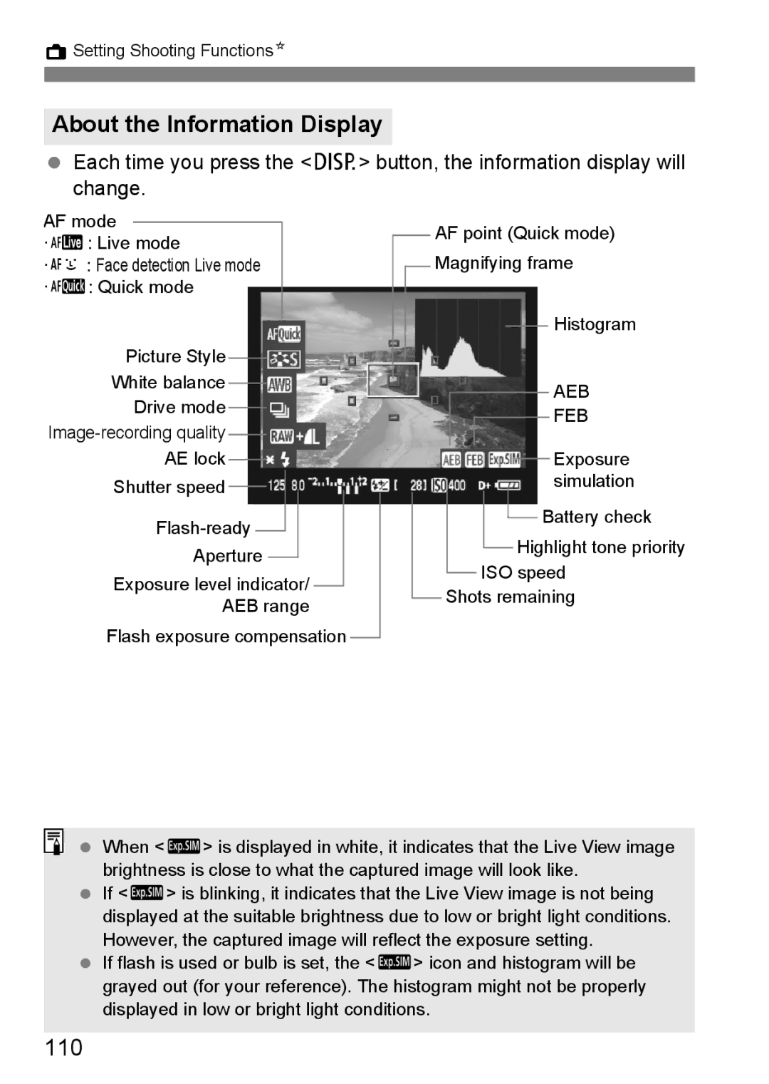 Cannon 500D instruction manual About the Information Display, 110 