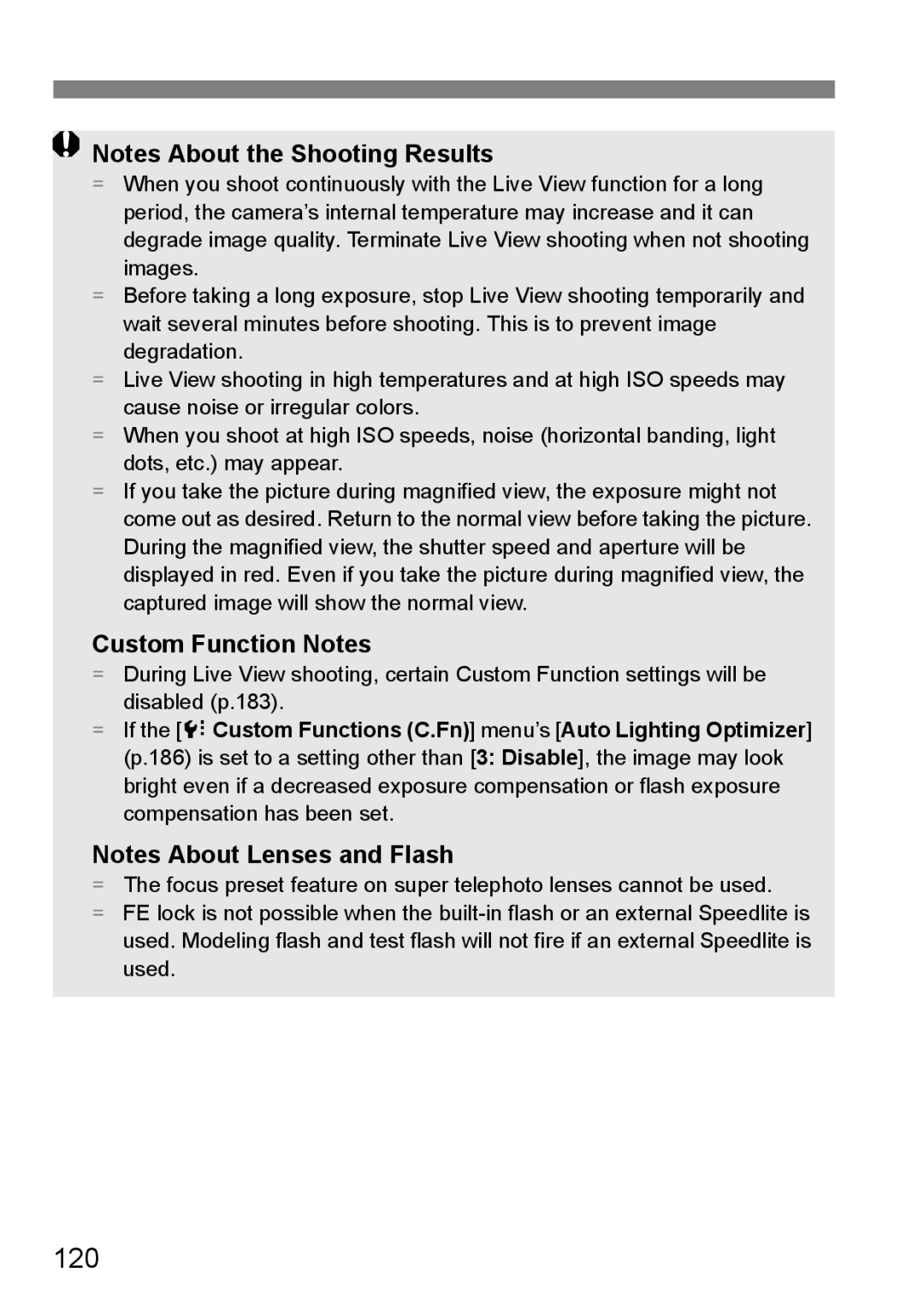 Cannon 500D instruction manual 120, Custom Function Notes 