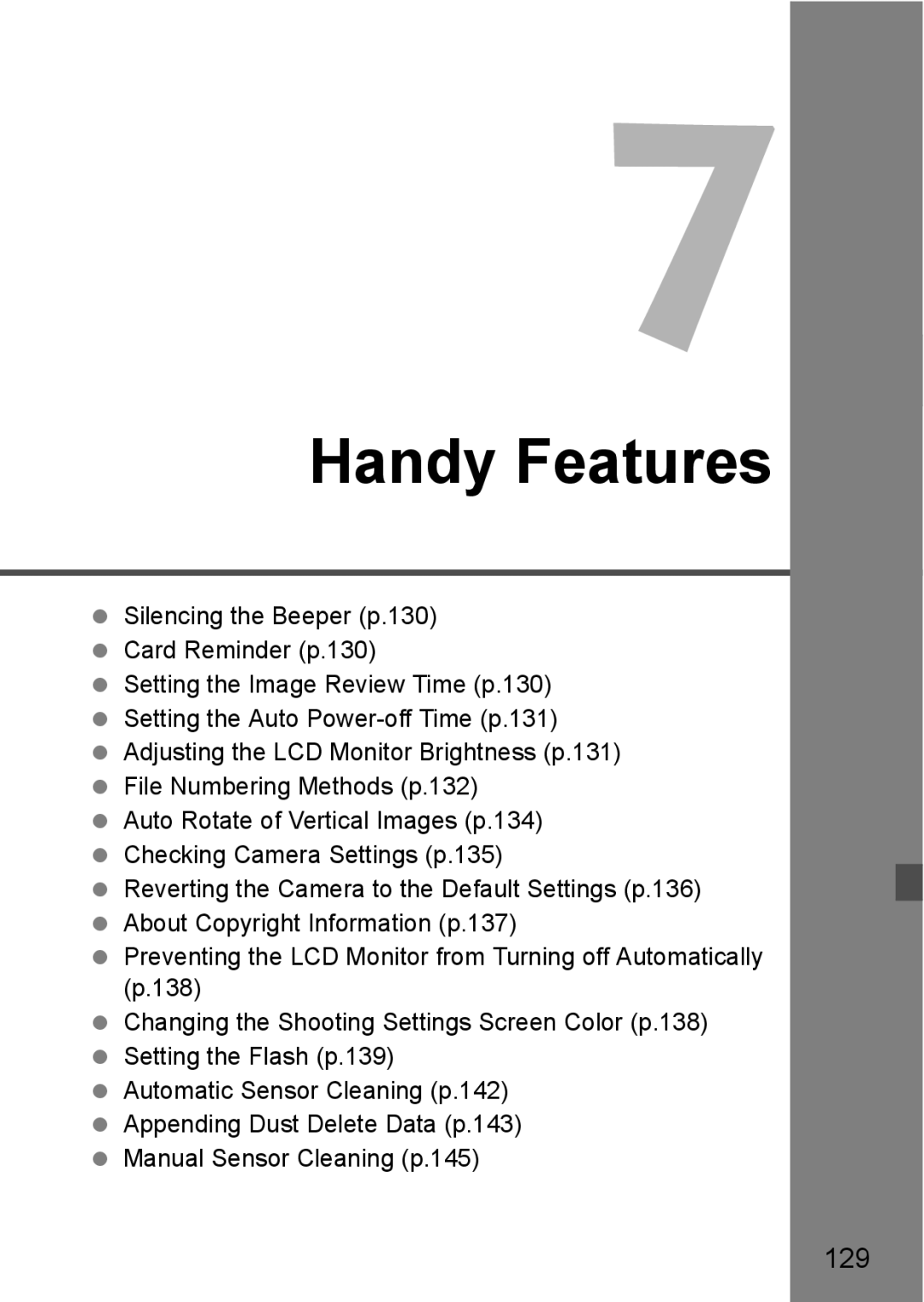 Cannon 500D instruction manual Handy Features, 129 