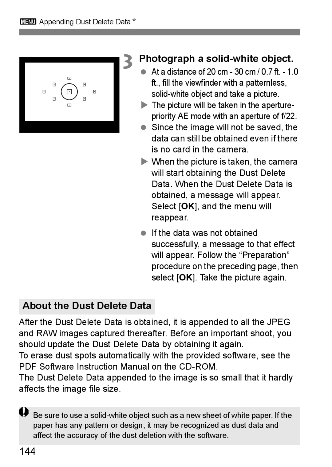 Cannon 500D instruction manual About the Dust Delete Data, 144 