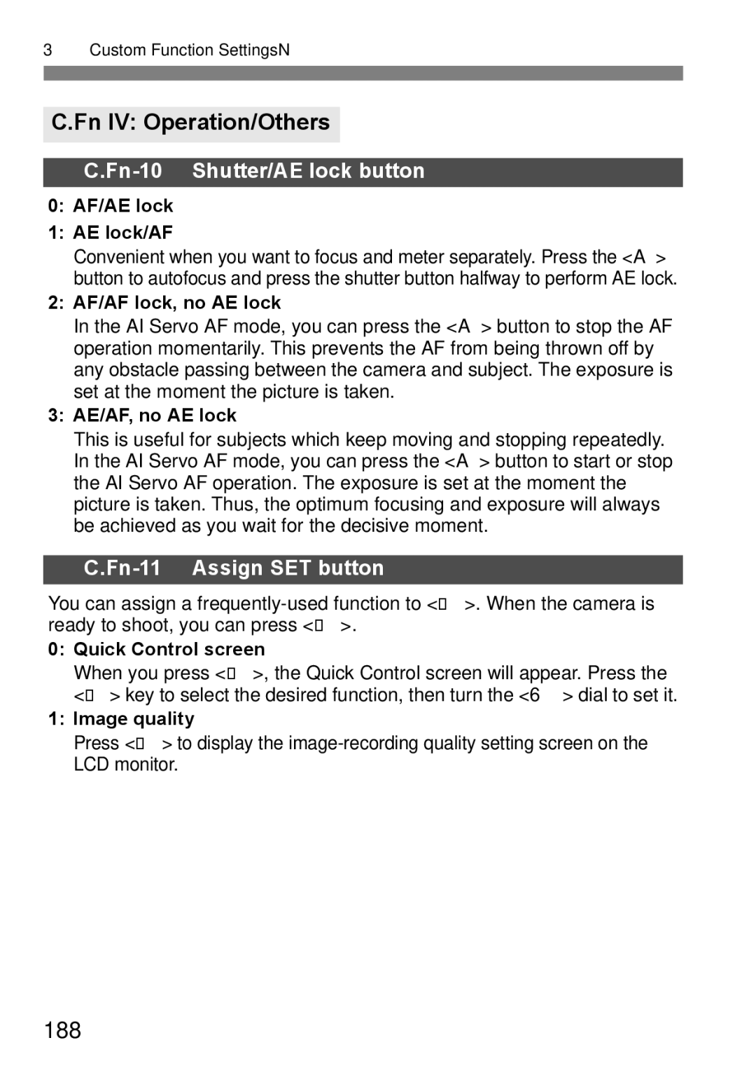 Cannon 500D instruction manual Fn IV Operation/Others, 188 