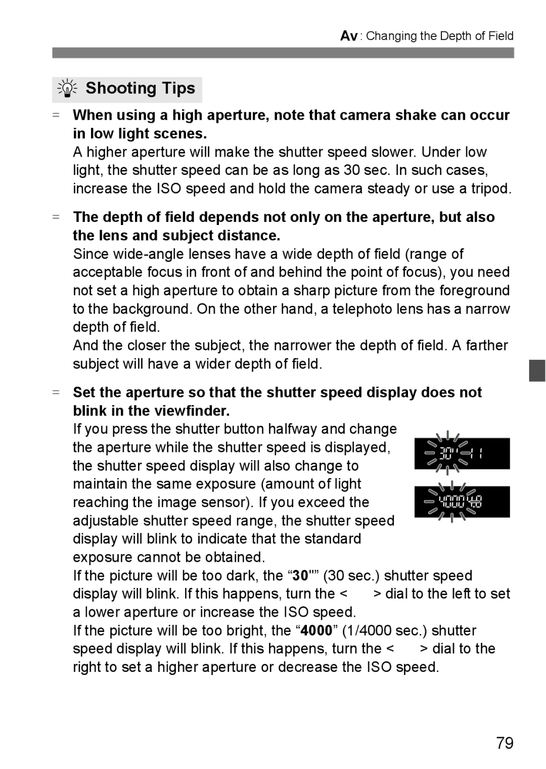 Cannon 500D instruction manual Changing the Depth of Field 