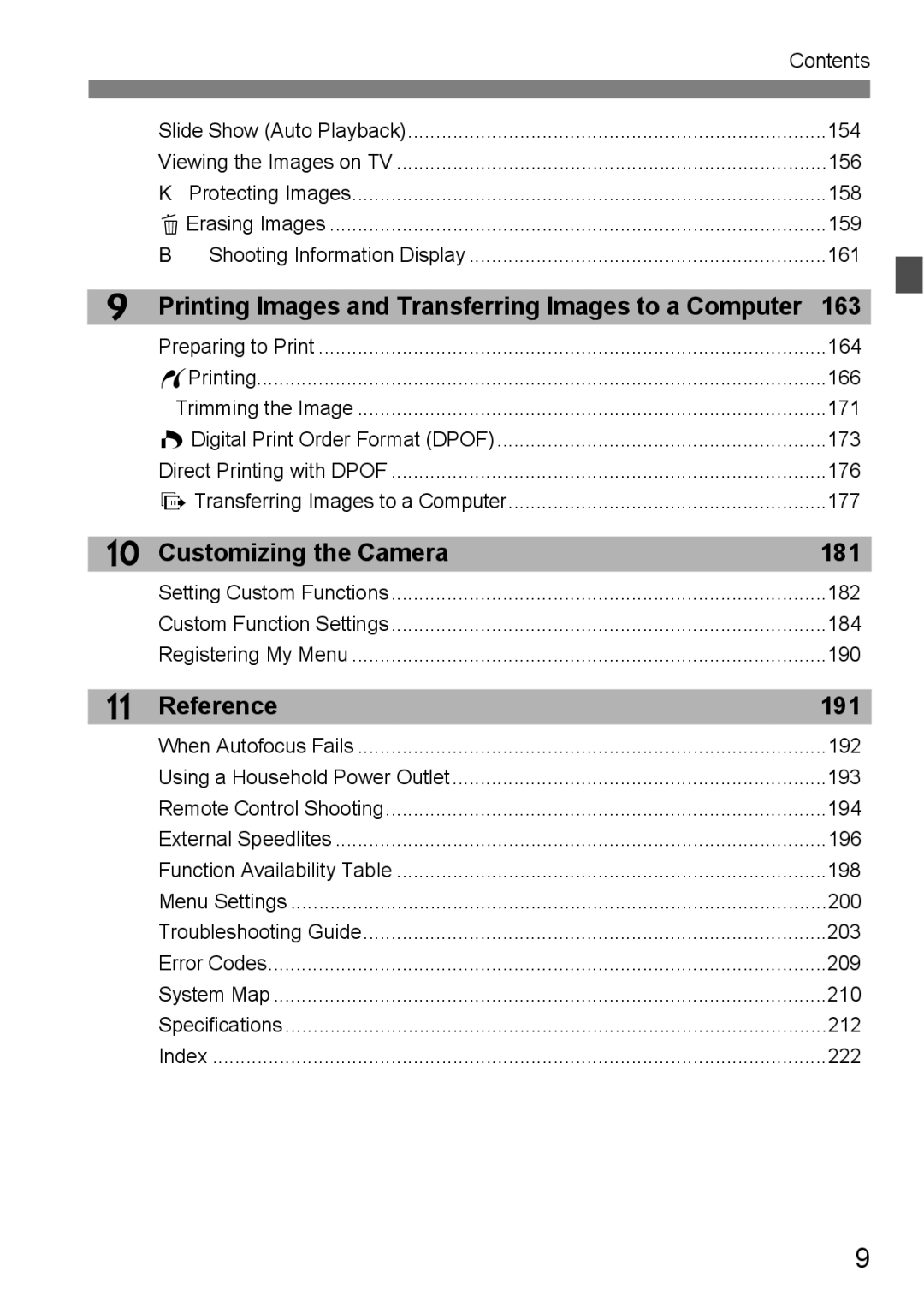 Cannon 500D instruction manual 163, Customizing the Camera, Reference, 181, 191 