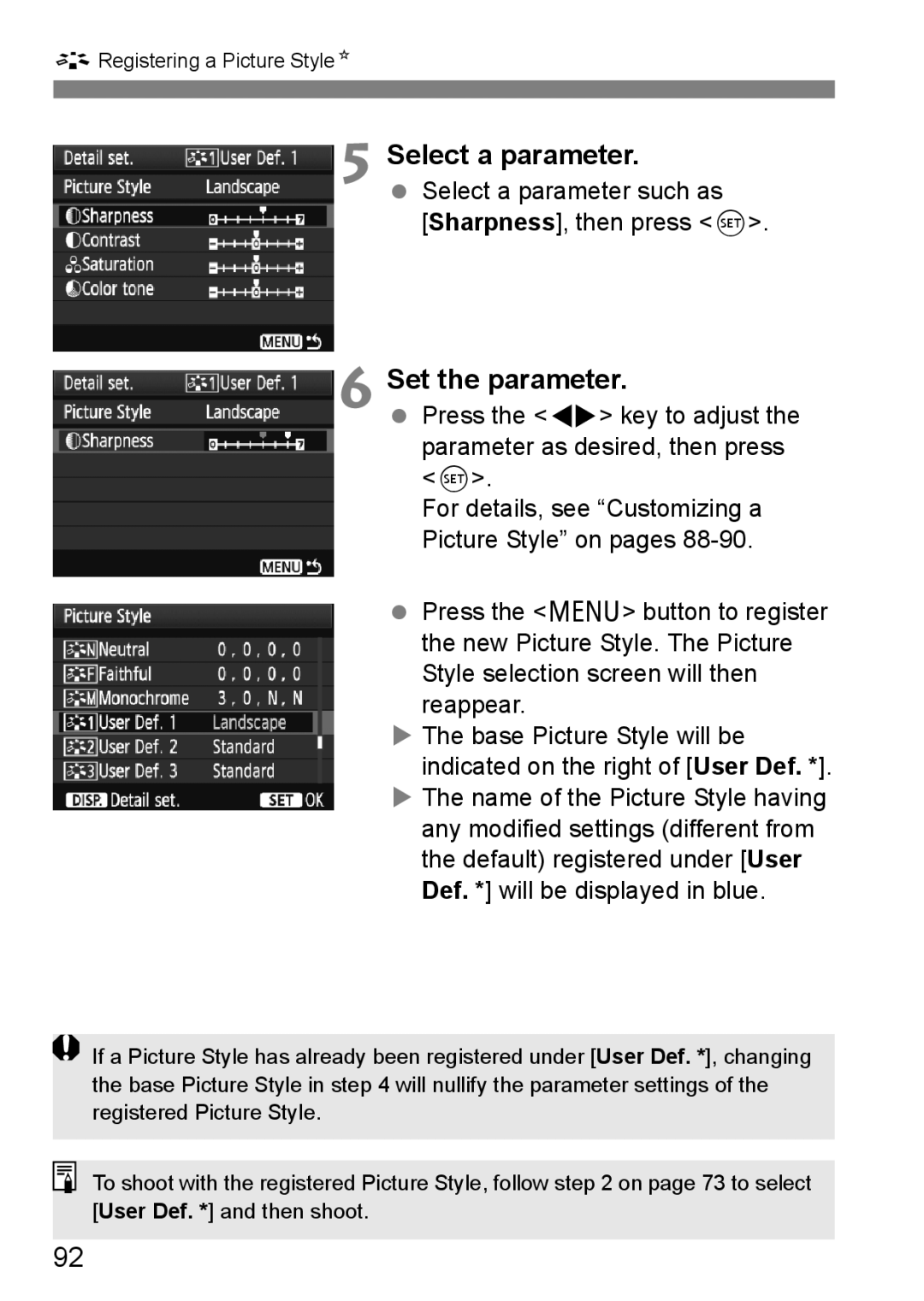 Cannon 500D instruction manual Registering a Picture StyleN 