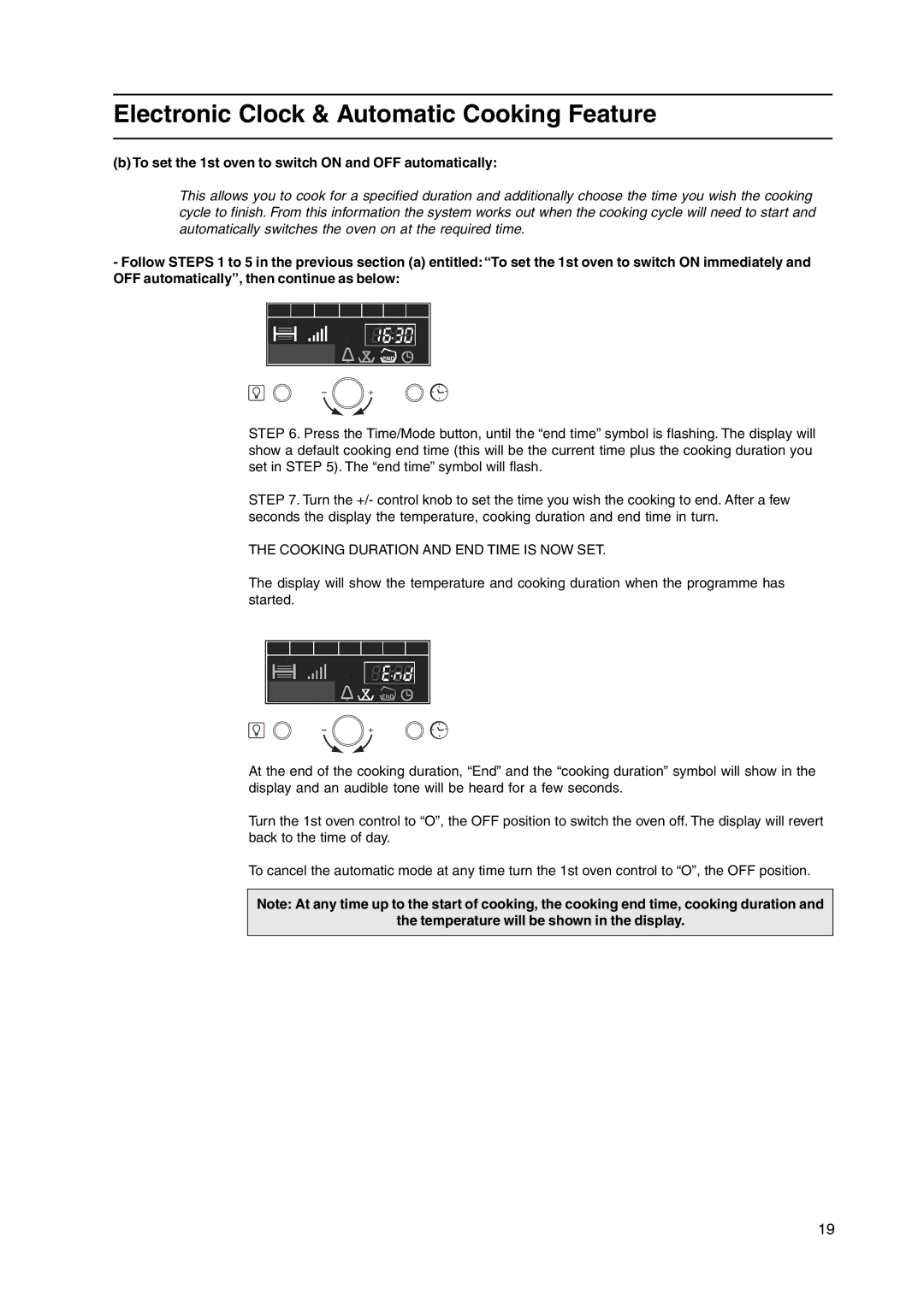 Cannon C110DPX manual To set the 1st oven to switch on and OFF automatically, Temperature will be shown in the display 