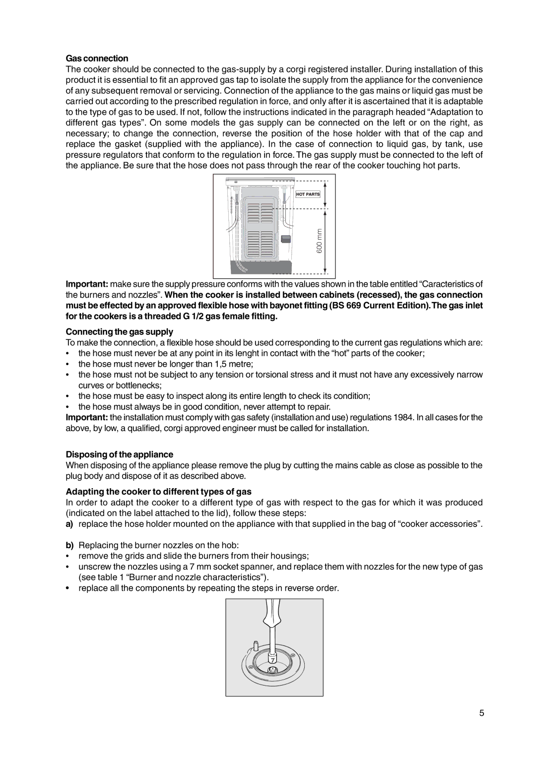 Cannon C110DPX manual Gas connection 