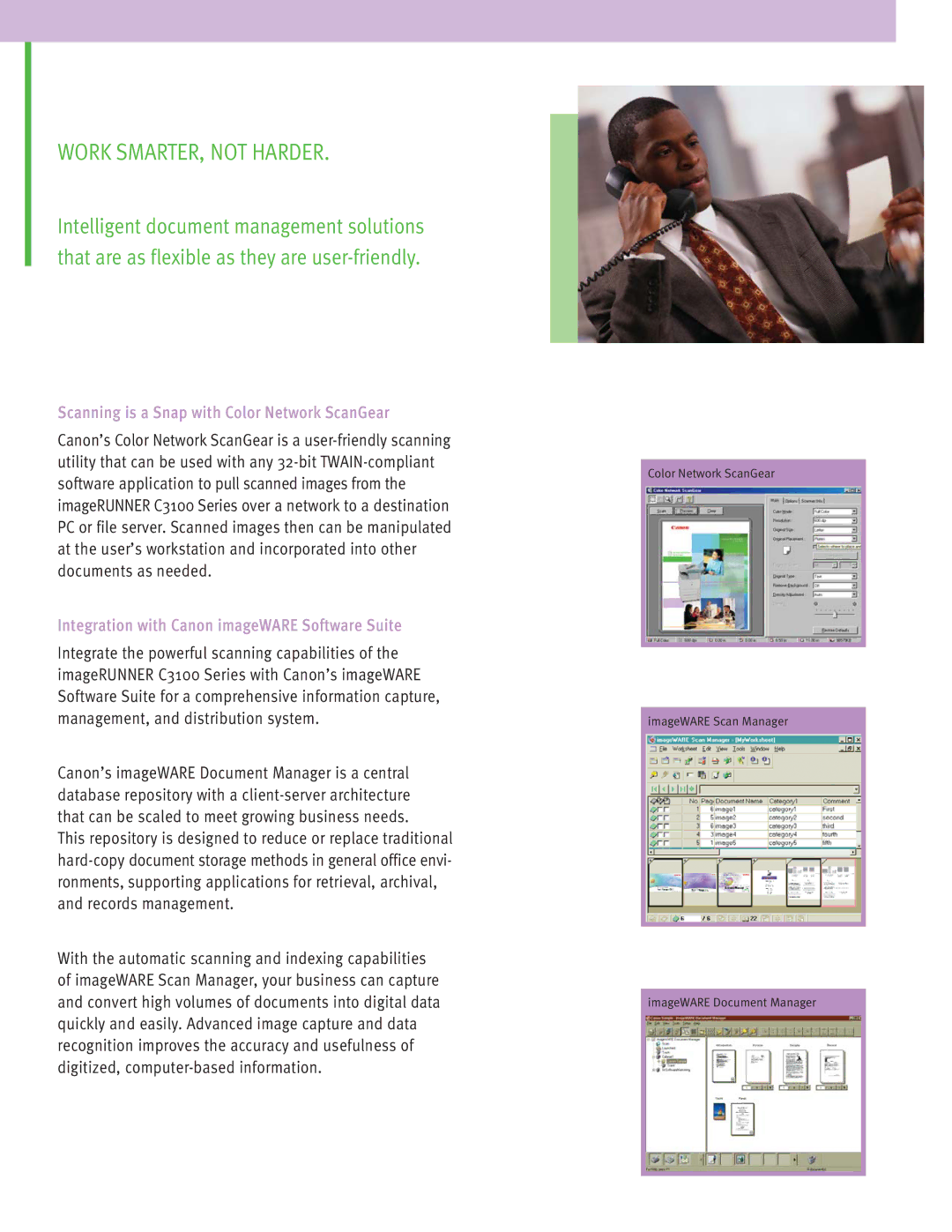 Cannon C3100 manual Work SMARTER, not Harder, Scanning is a Snap with Color Network ScanGear 