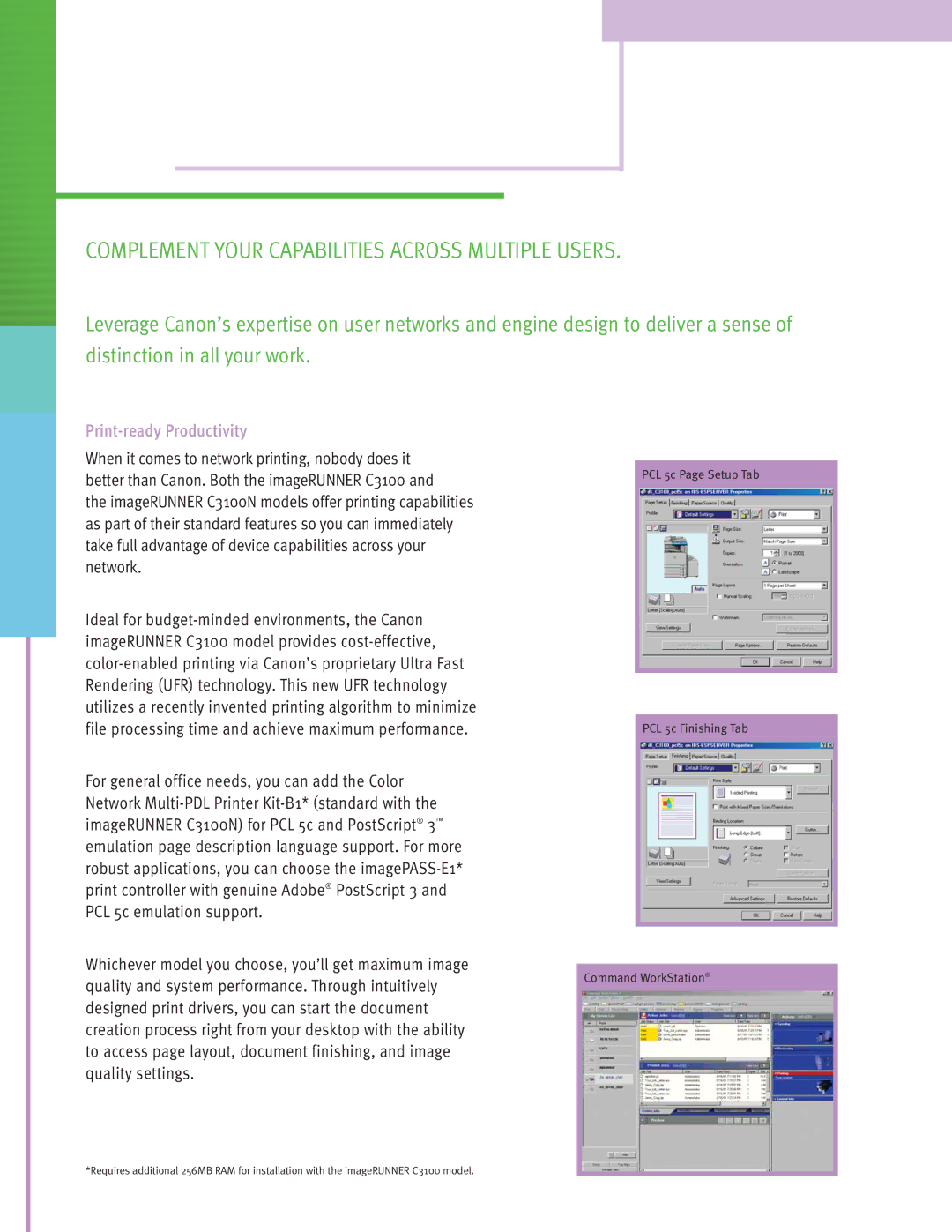 Cannon C3100 manual Complement Your Capabilities Across Multiple Users, Print-ready Productivity 