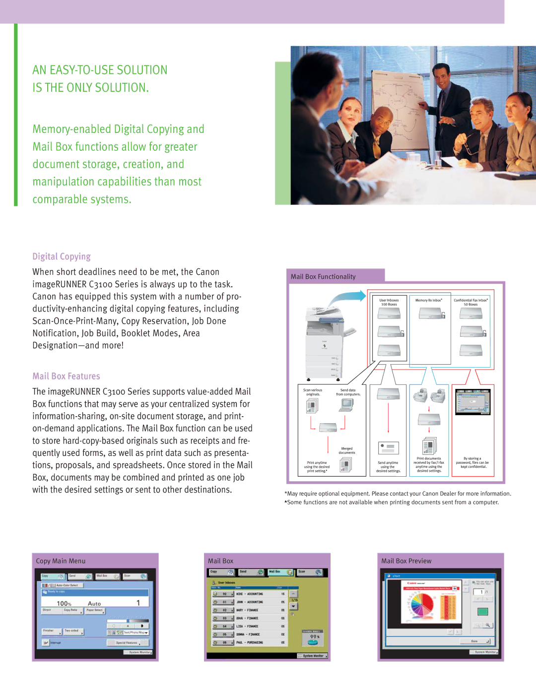 Cannon C3100 manual AN EASY-TO-USE Solution Is the only Solution, Digital Copying, Mail Box Features 