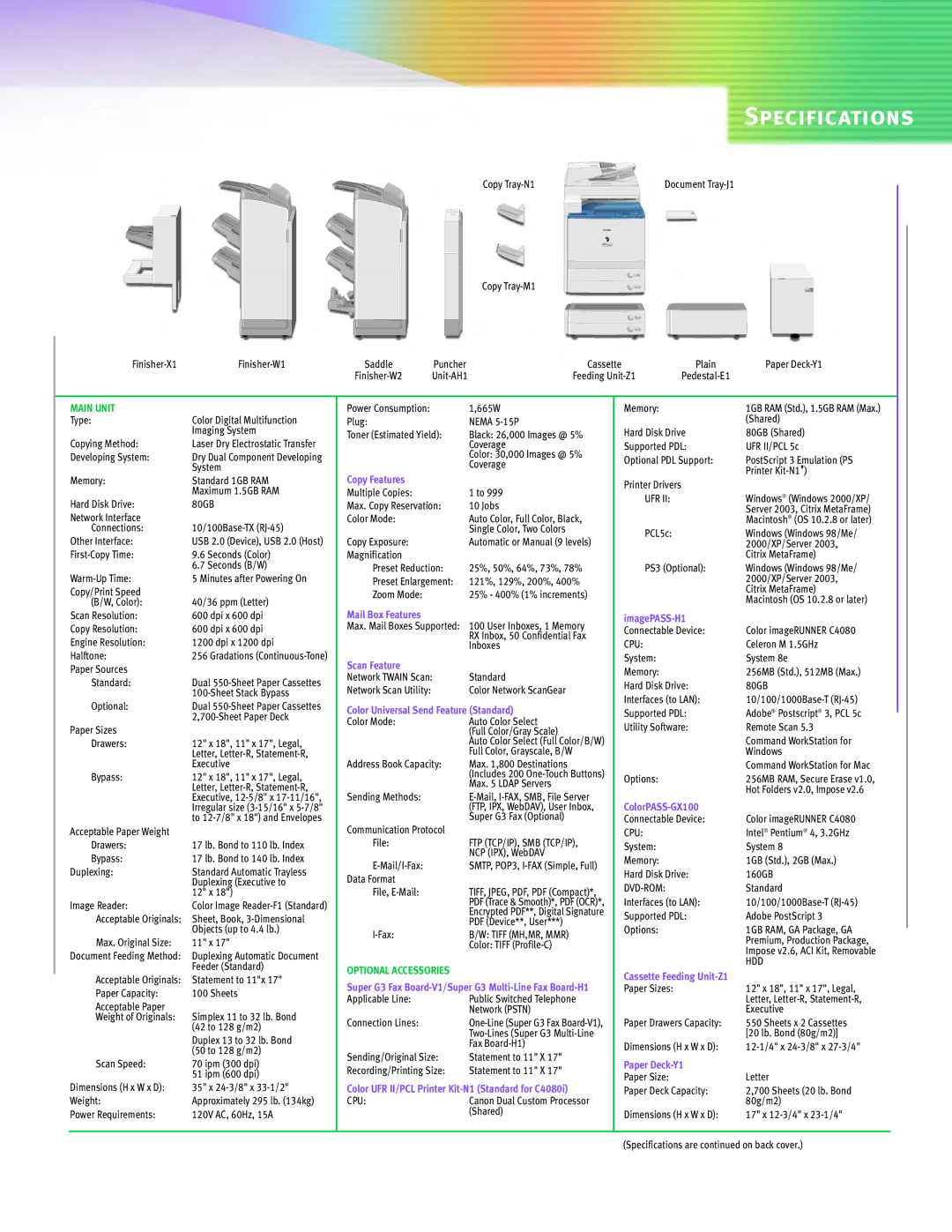 Cannon C4080 SERIES manual Specifications 