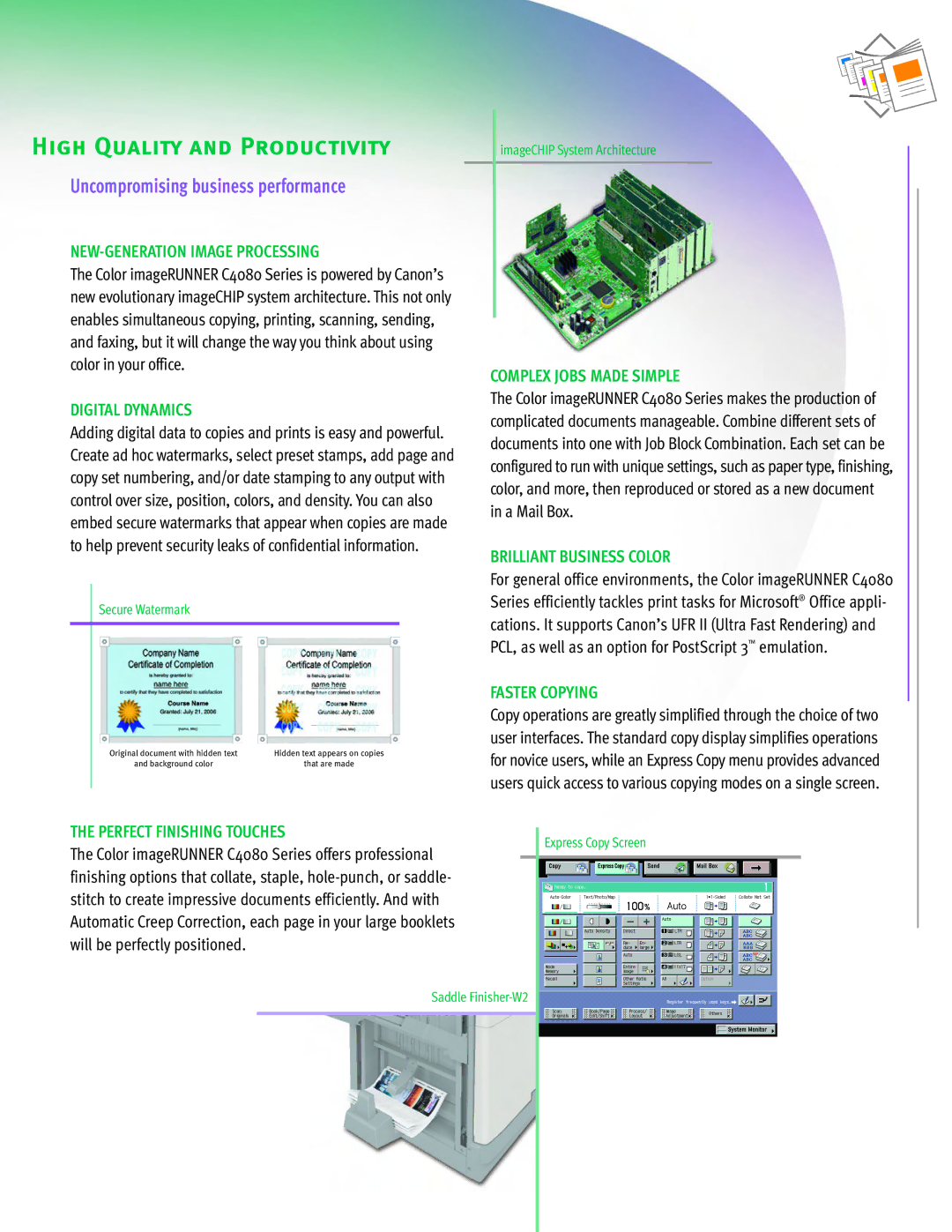 Cannon C4080 SERIES manual High Quality and Productivity, Uncompromising business performance 