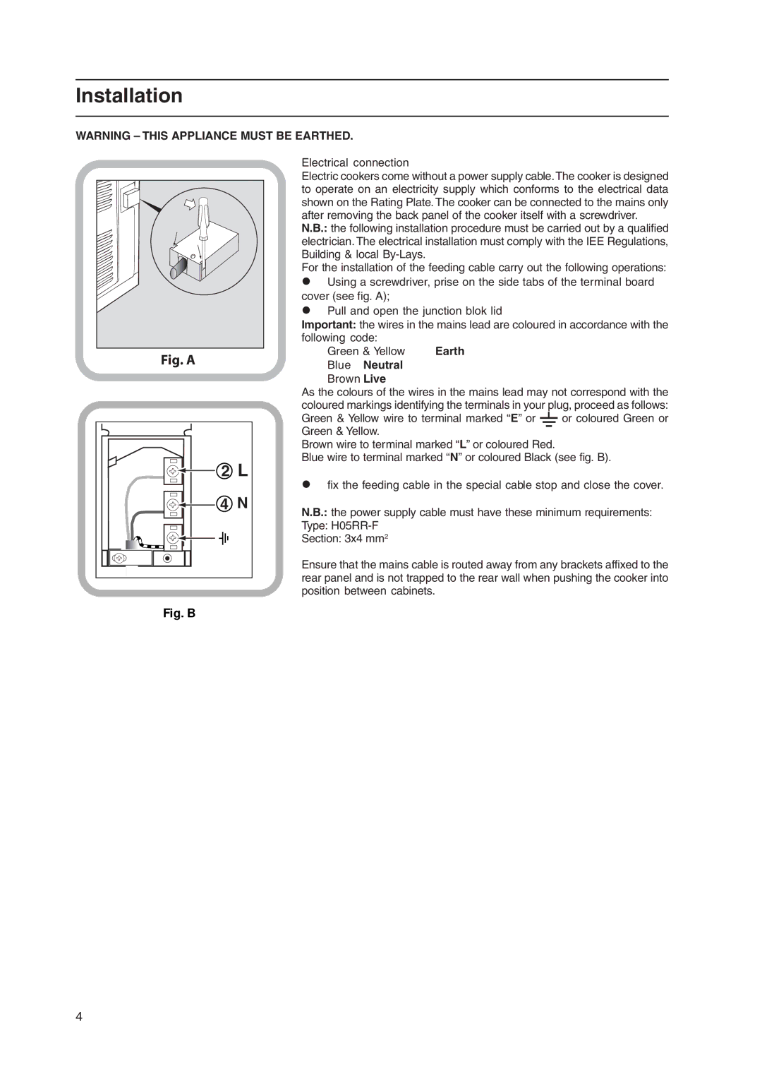 Cannon C50ELB, C50ELW, C50ELS, C50ELK manual Installation, Earth, Blue Neutral 