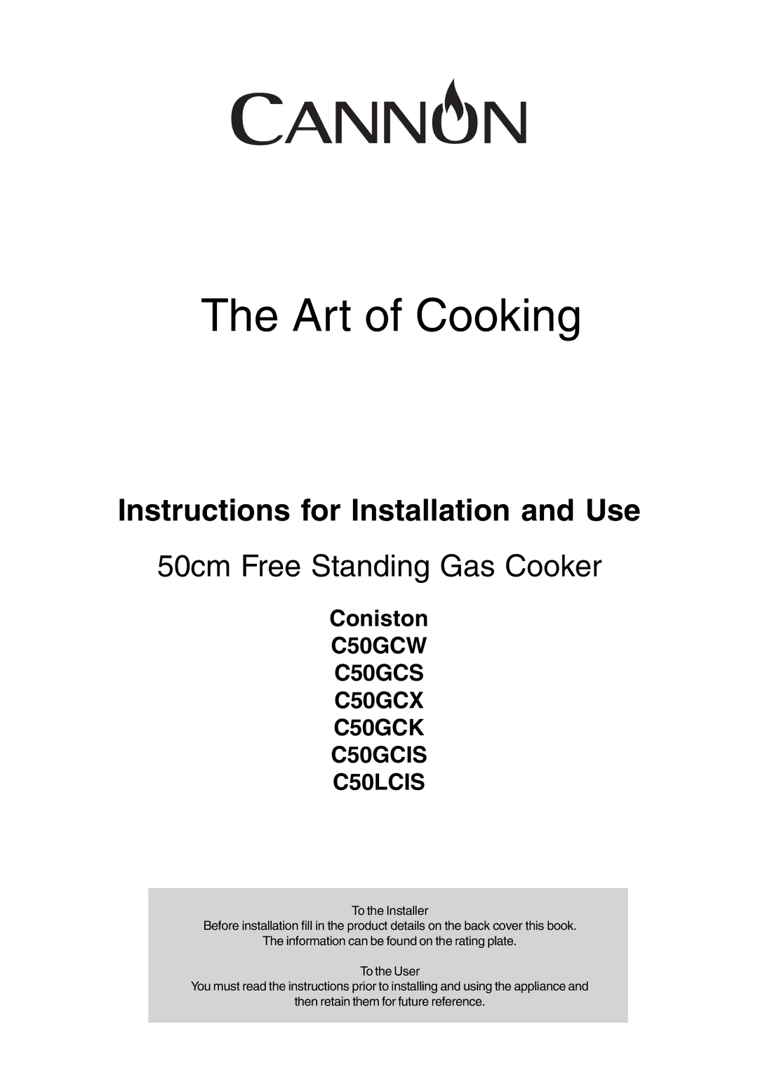 Cannon C50GCS, C50GCK, C50GCIS, C50GCX, C50LCIS, C50GCW manual Art of Cooking 