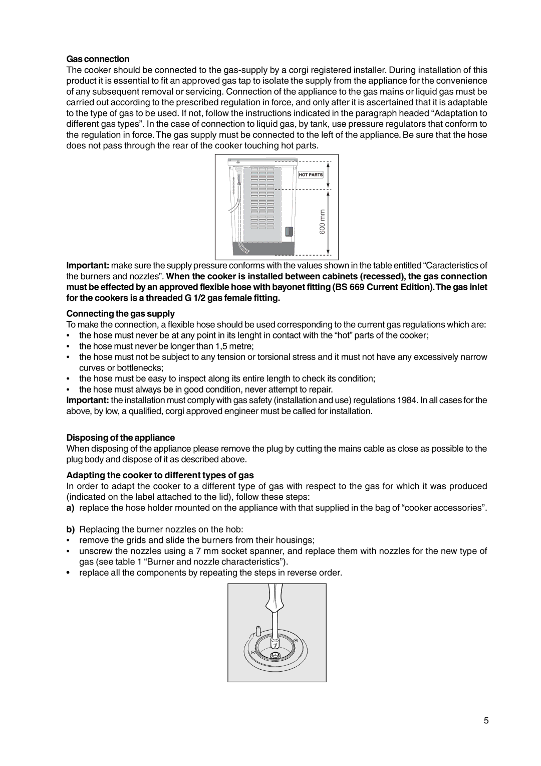 Cannon C50GCW, C50GCK, C50GCS, C50GCIS, C50GCX, C50LCIS Gas connection, Connecting the gas supply, Disposing of the appliance 