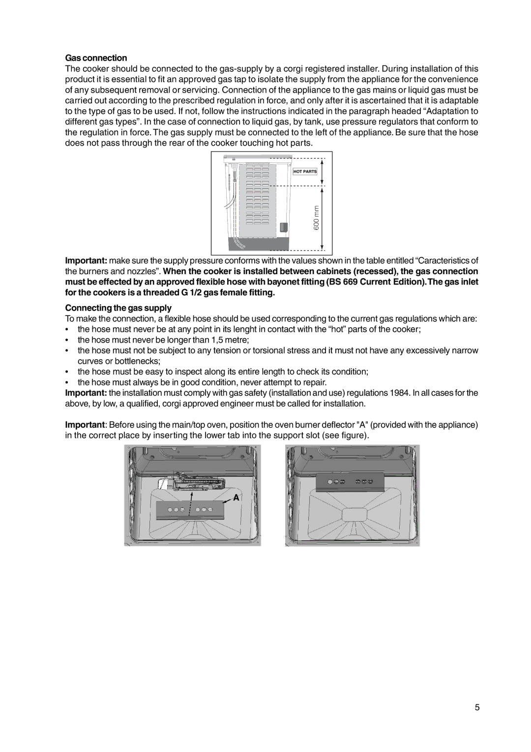 Cannon C50GKX, C50GKW, C50GKB, C50GKS manual Gas connection, Connecting the gas supply 