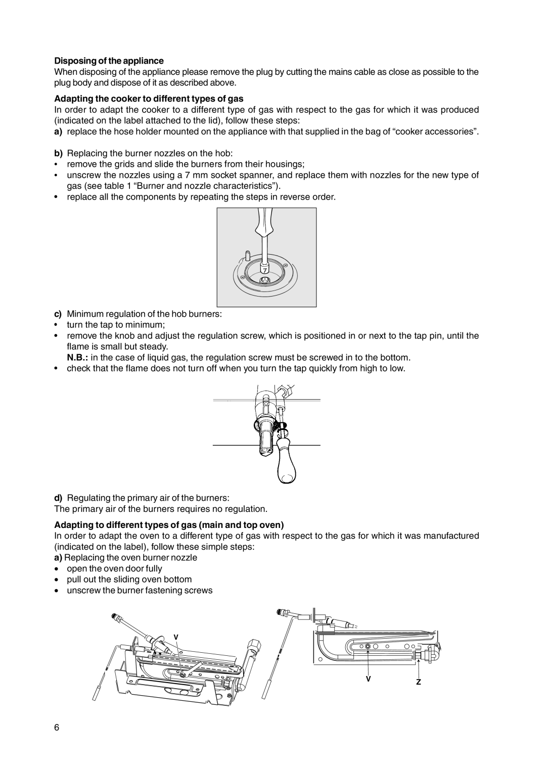 Cannon C50GKB, C50GKW, C50GKX, C50GKS manual Disposing of the appliance, Adapting the cooker to different types of gas 