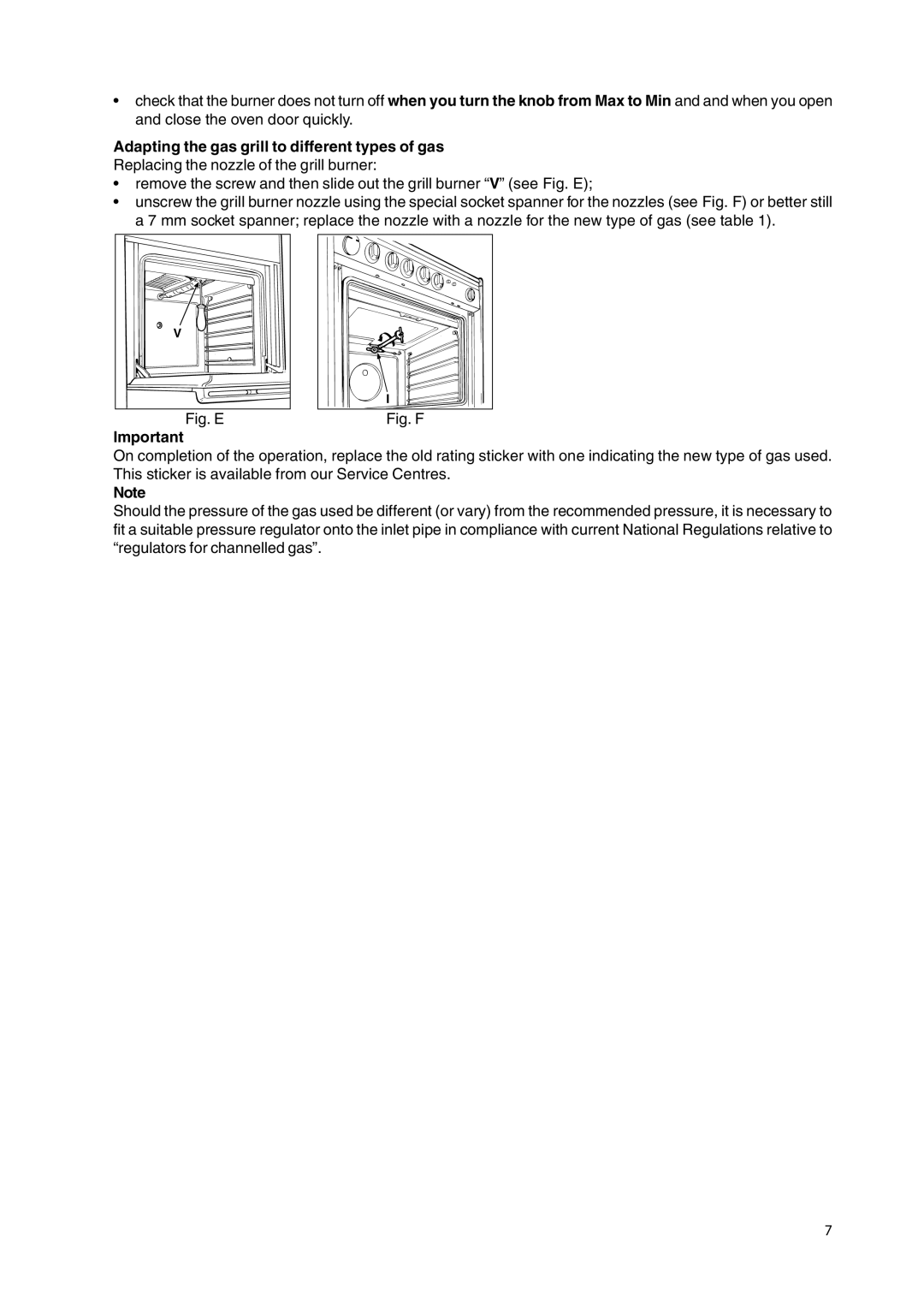 Cannon C50GLW, C50LCIW, C50GLK, C50GLS, C50GLB, C50GLX, C50GCIW manual Adapting the gas grill to different types of gas, Fig. E 