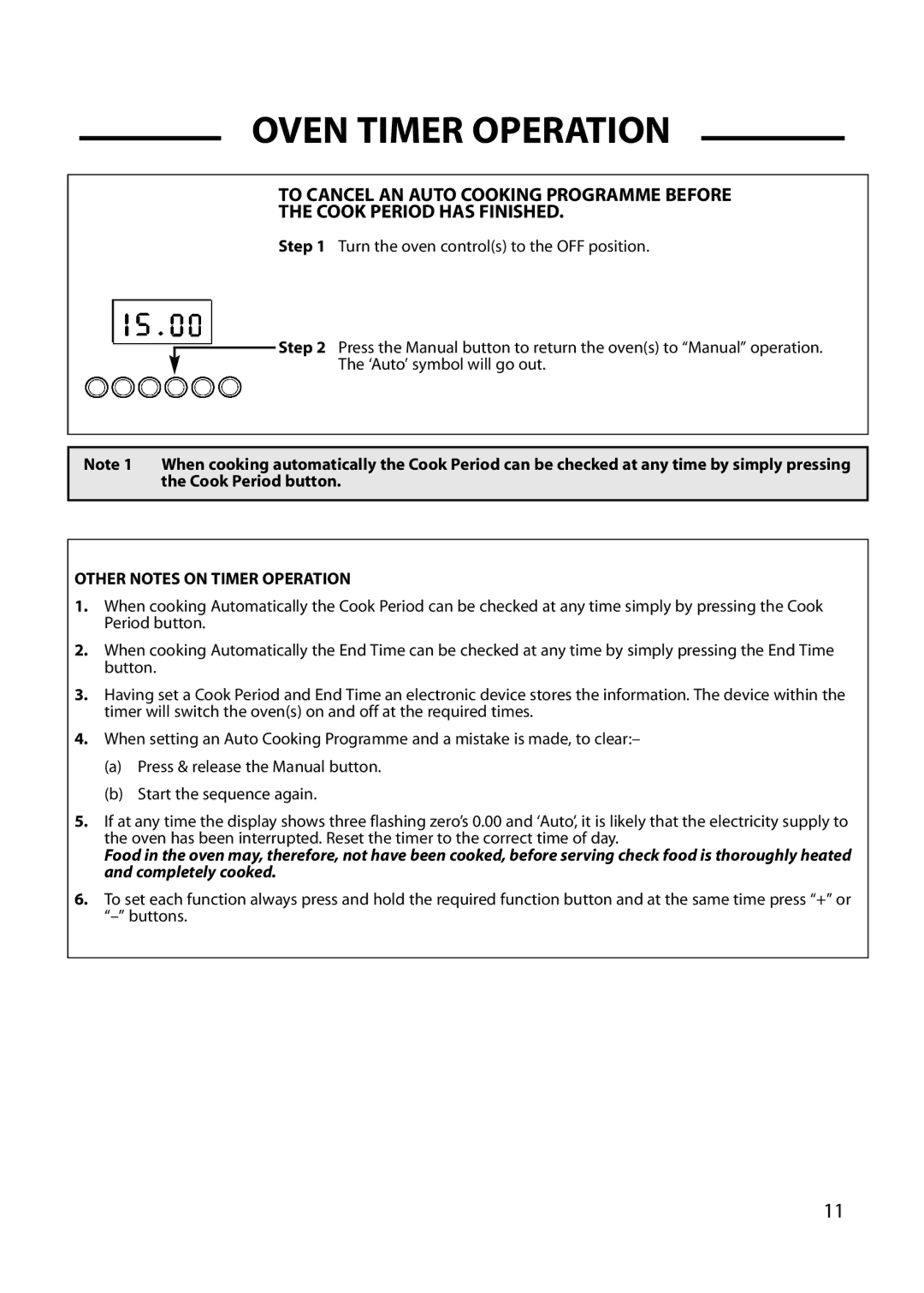 Cannon C60DH installation instructions Other Notes on Timer Operation 