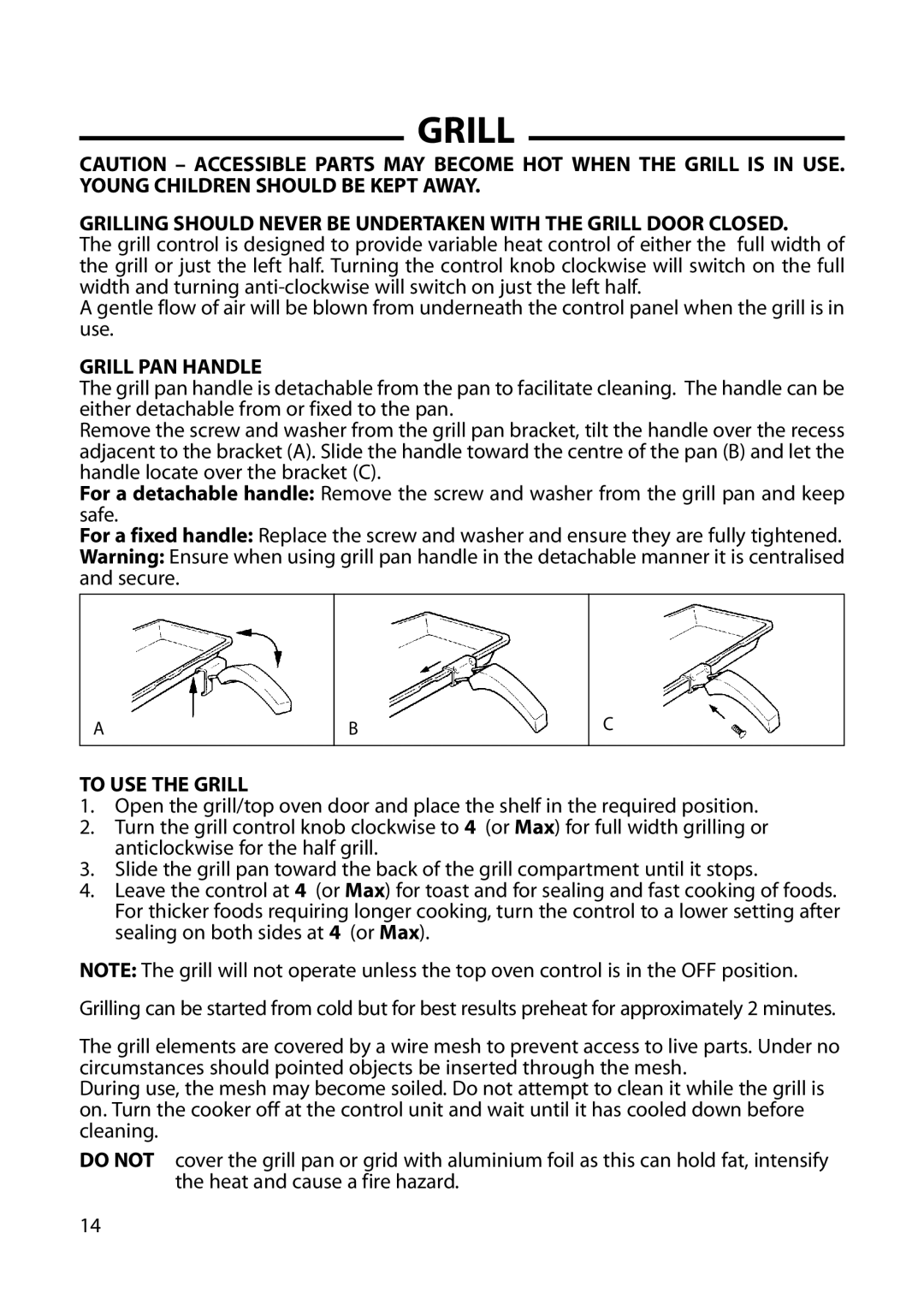 Cannon C60DH installation instructions Grill PAN Handle, To USE the Grill 