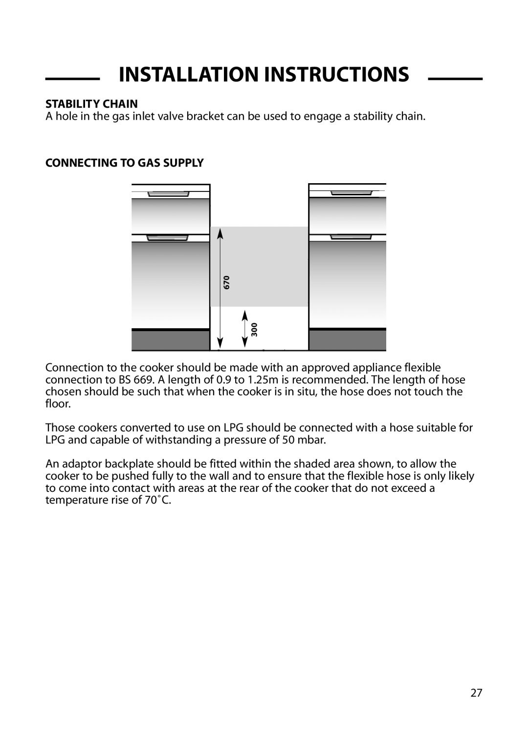 Cannon C60DH installation instructions Stability Chain, Connecting to GAS Supply 