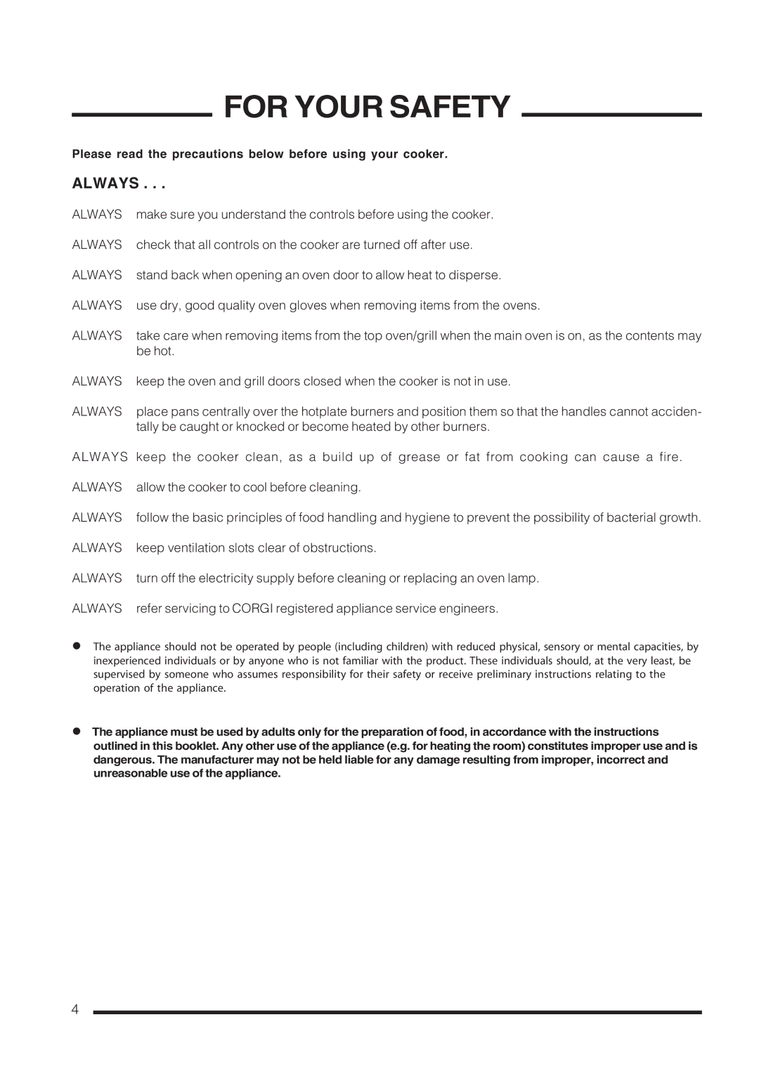 Cannon C60GCIS installation instructions For Your Safety, Always 